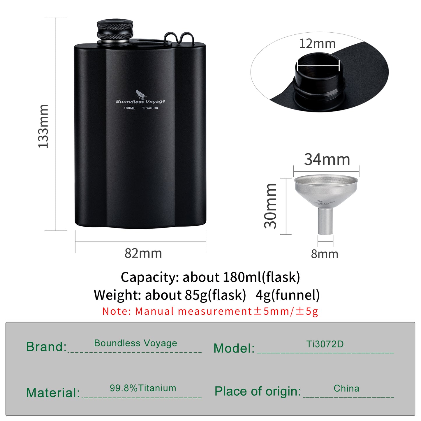 Boundless Voyage Titanium Hip Flask Adventure Awaits Embrace the Outdoors with our 180ml Camping Hip Flask Rust-Free Ultralight Small Liquor Flask Bottle for Whiskey Vodka Wine Outdoor Portable Travel Outdoor