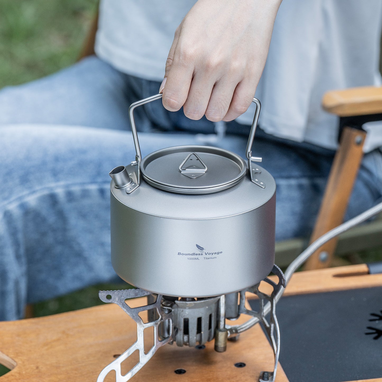 Boundless Voyage 1000ml Titanium Kettle with Folding Handle – Eco-Friendly, Lightweight & Durable | Ideal for Camping, Hiking & Outdoor Use