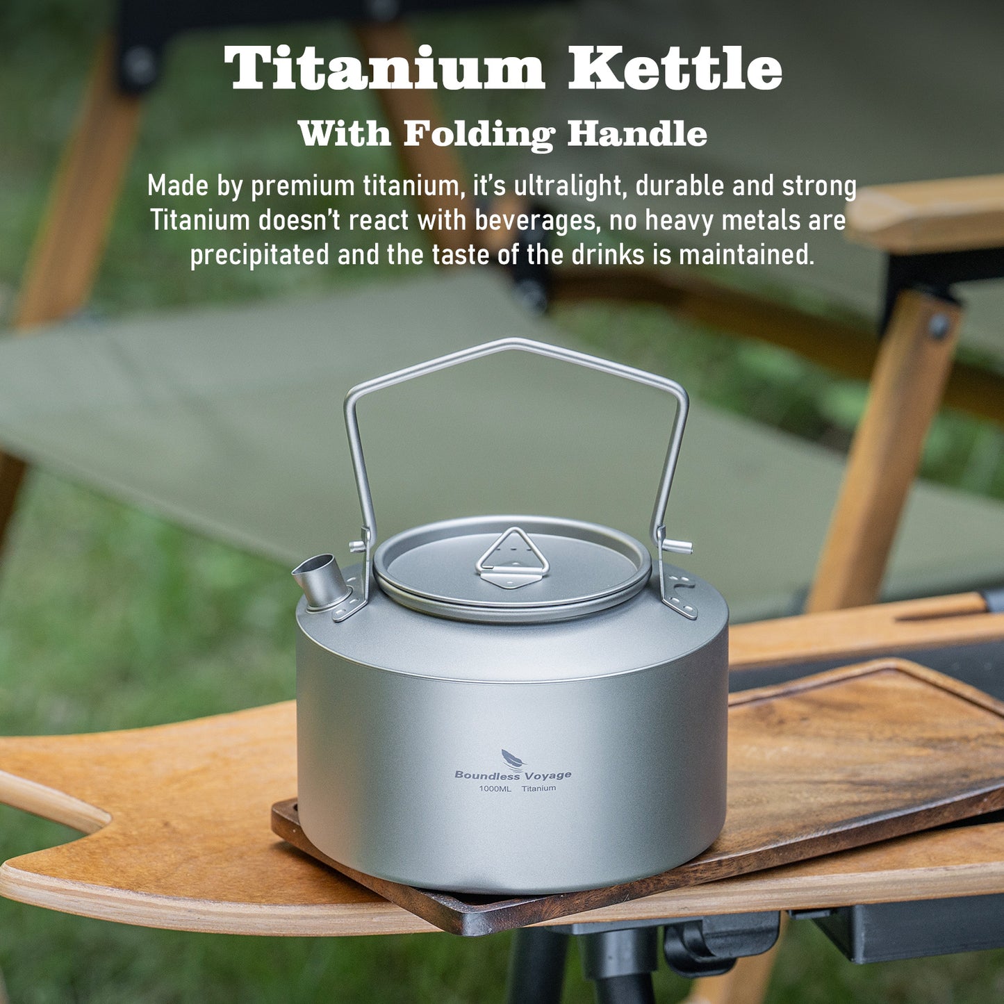 Boundless Voyage 1000ml Titanium Kettle with Folding Handle – Eco-Friendly, Lightweight & Durable | Ideal for Camping, Hiking & Outdoor Use