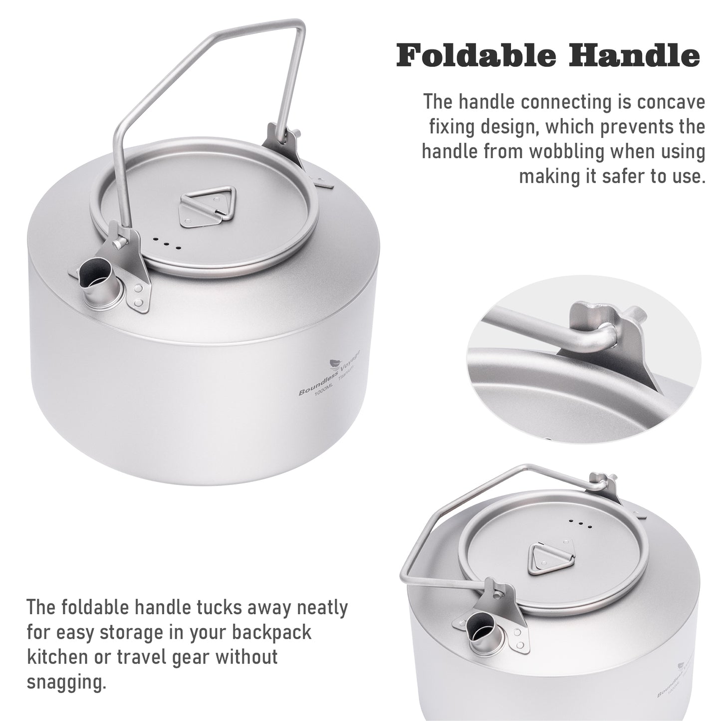 Boundless Voyage 1000ml Titanium Kettle with Folding Handle – Eco-Friendly, Lightweight & Durable | Ideal for Camping, Hiking & Outdoor Use