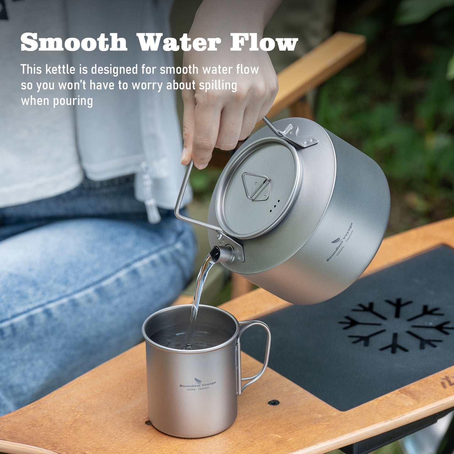 Boundless Voyage 1000ml Titanium Kettle with Folding Handle – Eco-Friendly, Lightweight & Durable | Ideal for Camping, Hiking & Outdoor Use