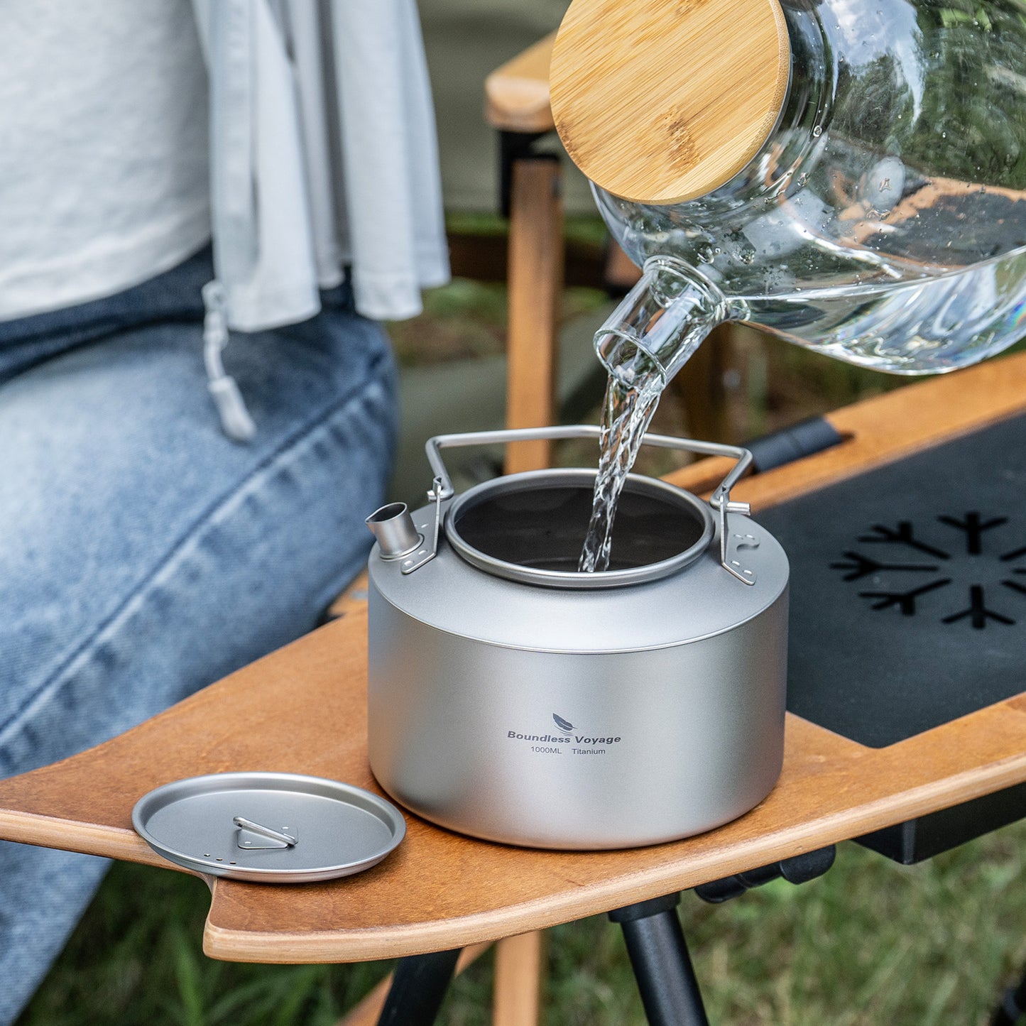 Boundless Voyage 1000ml Titanium Kettle with Folding Handle – Eco-Friendly, Lightweight & Durable | Ideal for Camping, Hiking & Outdoor Use