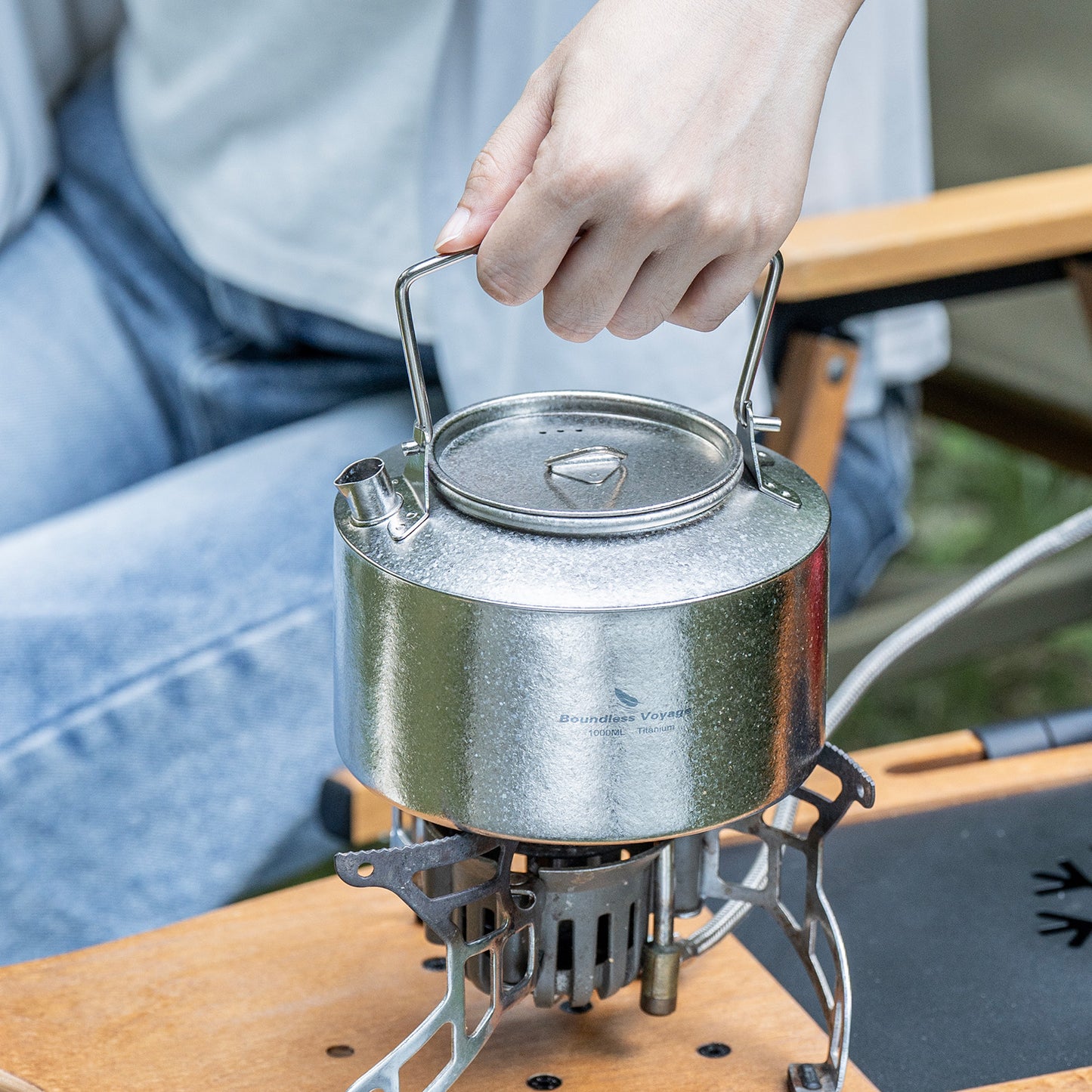Boundless Voyage 1000ml Titanium Kettle with Folding Handle – Eco-Friendly, Lightweight & Durable | Ideal for Camping, Hiking & Outdoor Use