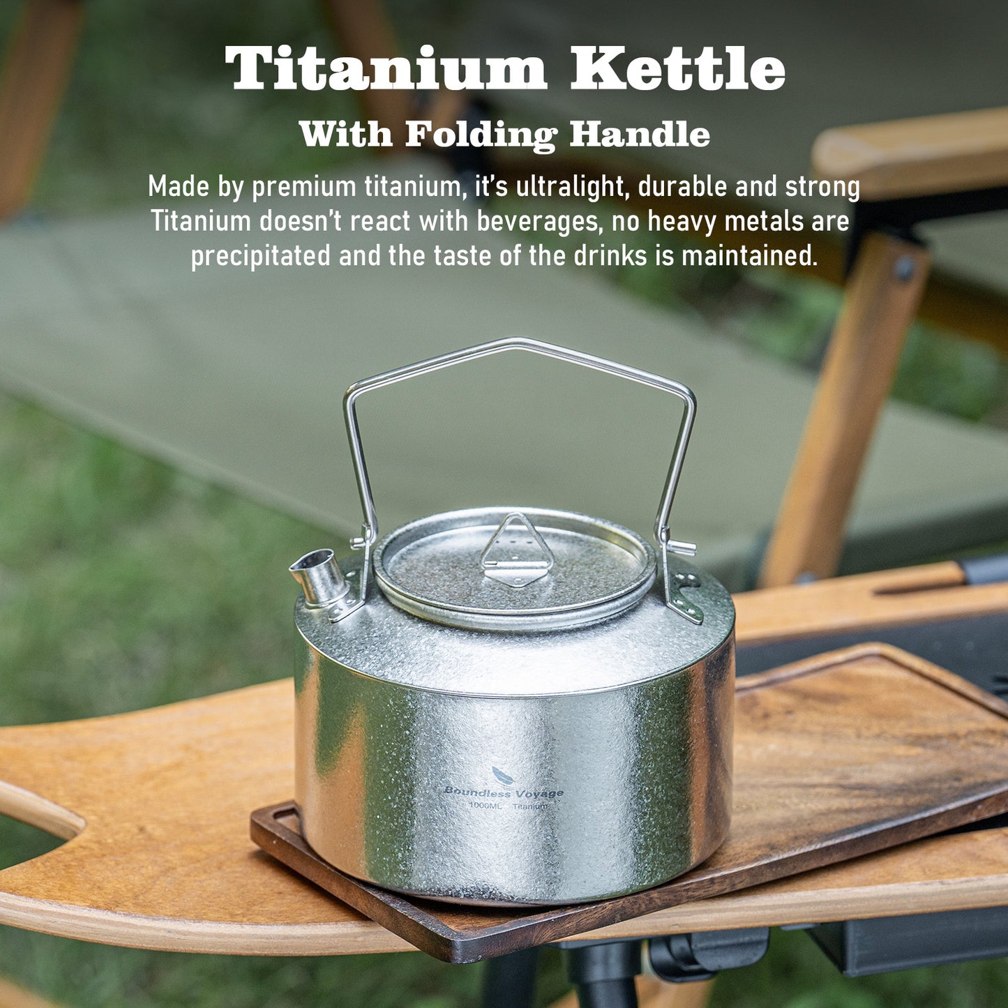 Boundless Voyage 1000ml Titanium Kettle with Folding Handle – Eco-Friendly, Lightweight & Durable | Ideal for Camping, Hiking & Outdoor Use