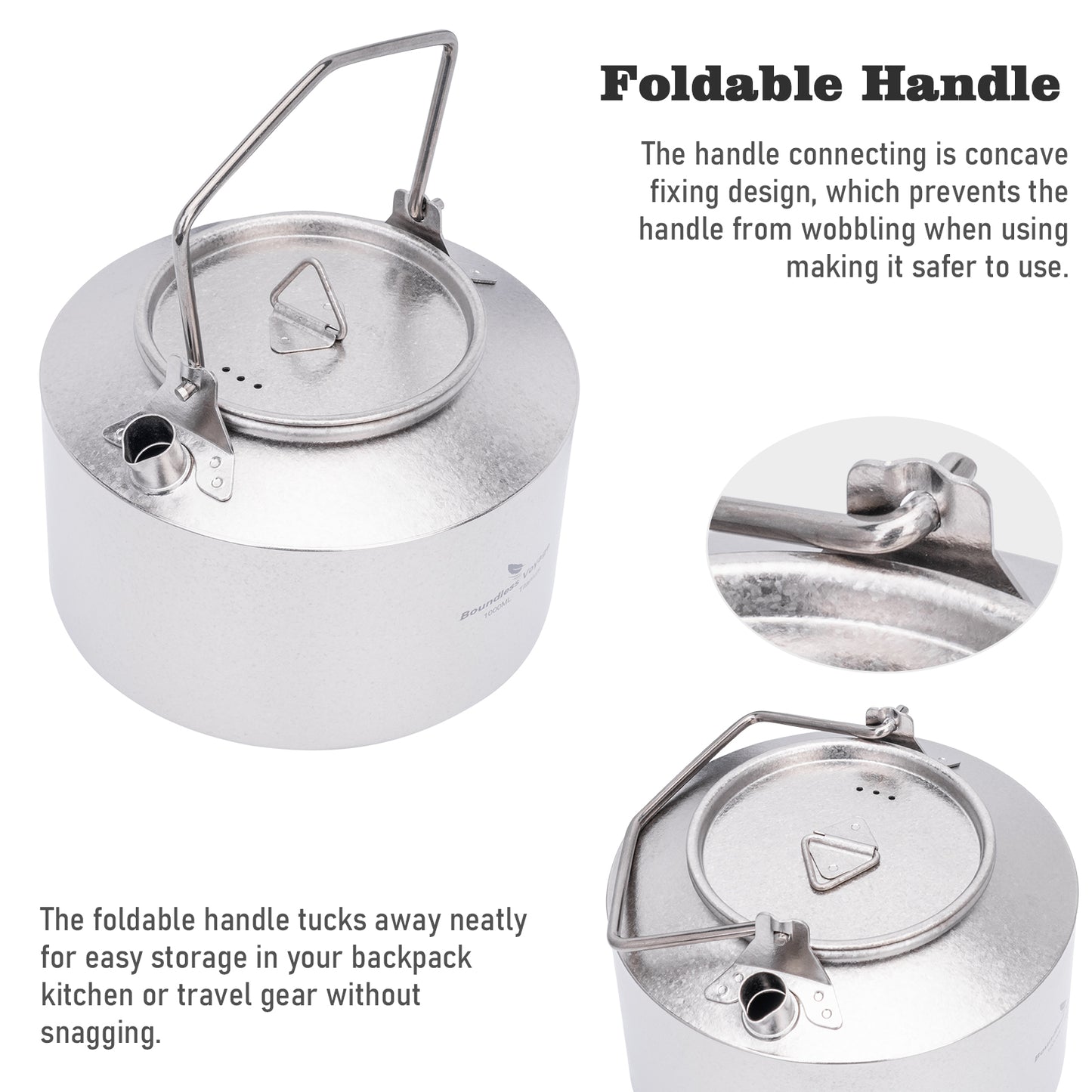 Boundless Voyage 1000ml Titanium Kettle with Folding Handle – Eco-Friendly, Lightweight & Durable | Ideal for Camping, Hiking & Outdoor Use