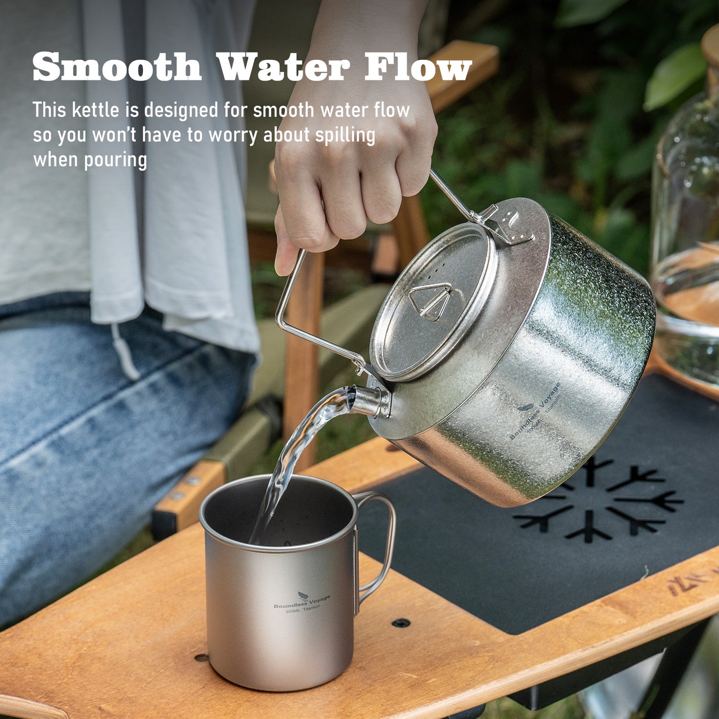 Boundless Voyage 1000ml Titanium Kettle with Folding Handle – Eco-Friendly, Lightweight & Durable | Ideal for Camping, Hiking & Outdoor Use