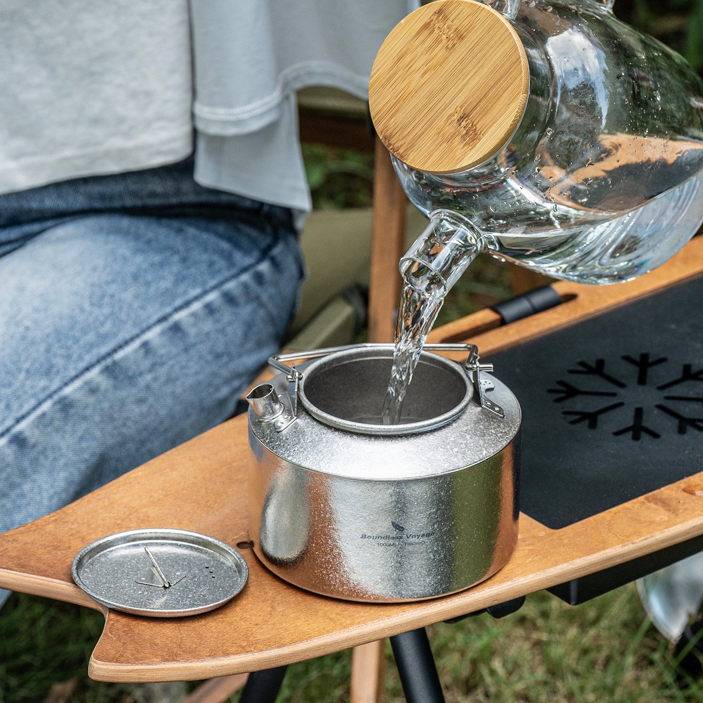 Boundless Voyage 1000ml Titanium Kettle with Folding Handle – Eco-Friendly, Lightweight & Durable | Ideal for Camping, Hiking & Outdoor Use