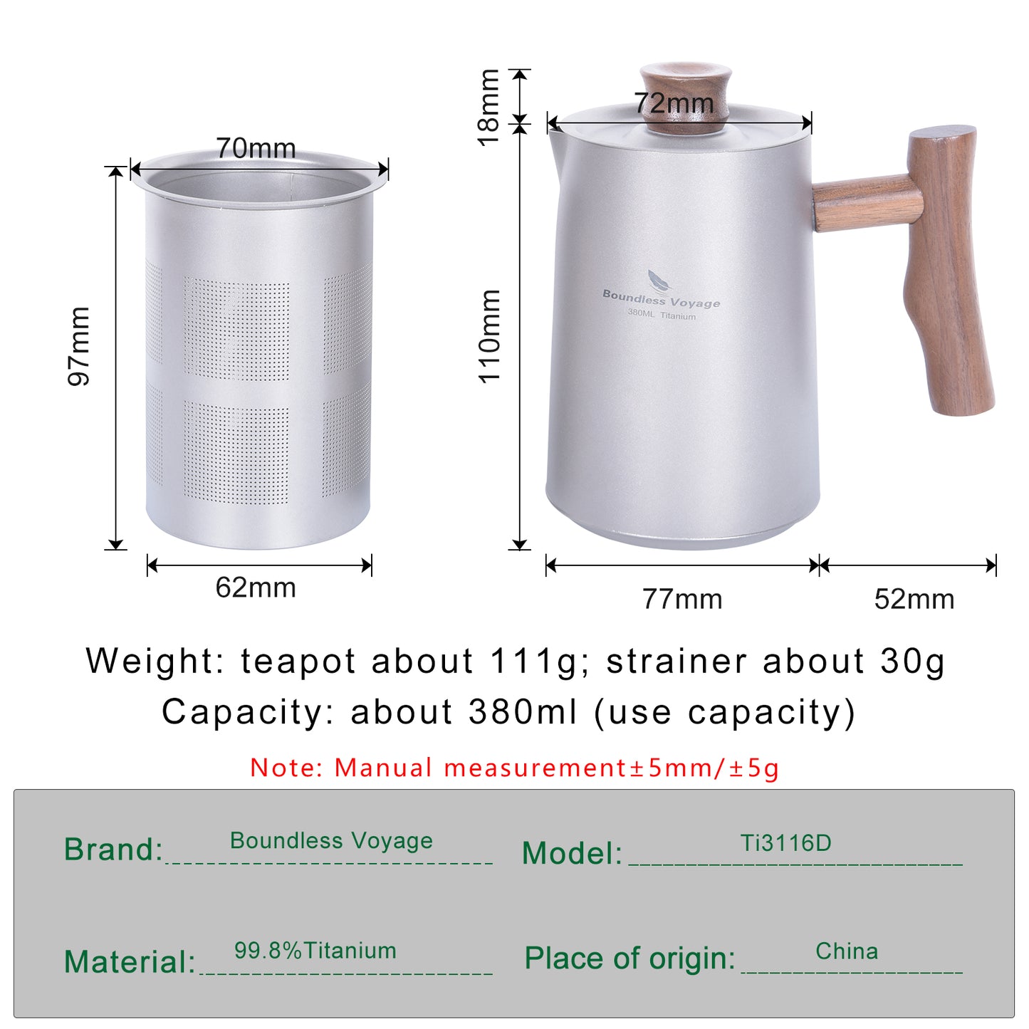 Boundless Voyage Titanium Coffee Kettle Cup For Outdoor Camping Travel Lightweight Picnic Hiking Tea Water Drinkware
