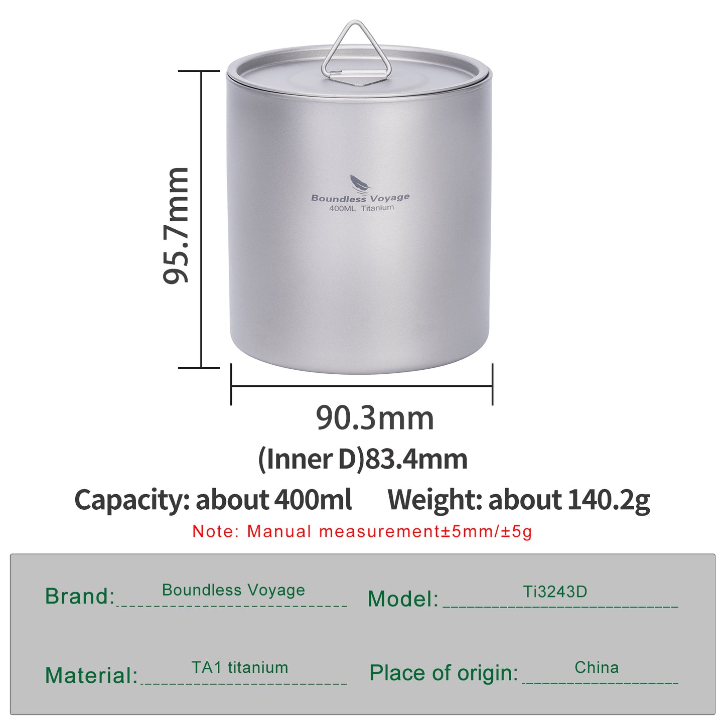 Boundless Voyage Titanium Double-wall Cup with Lid 400ml Ultralight Insulated Camping Mug