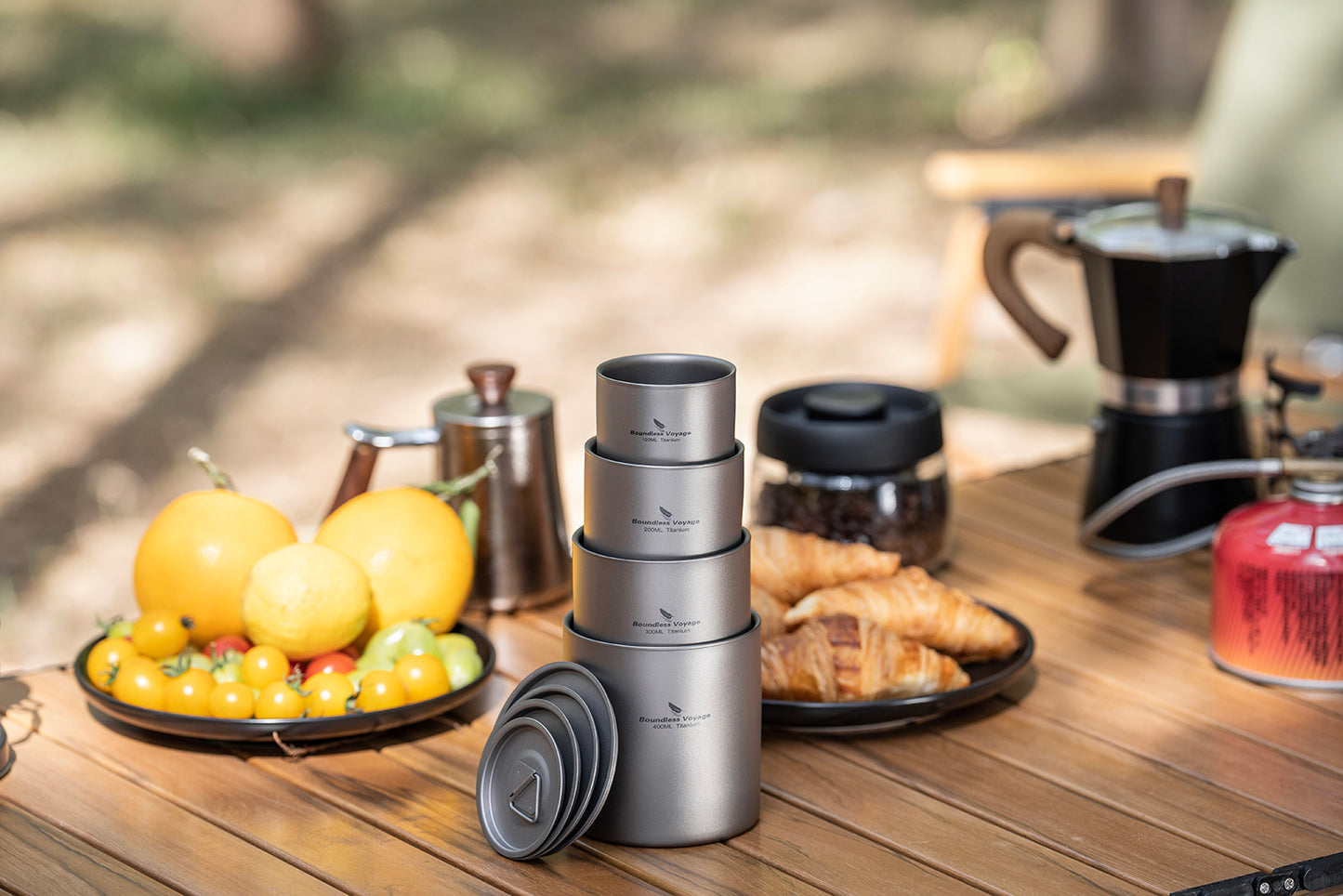 Boundless Voyage Titanium Double-wall Cup with Lid 120ml / 200ml / 300ml / 400ml Ultralight Insulated Camping Mug Set