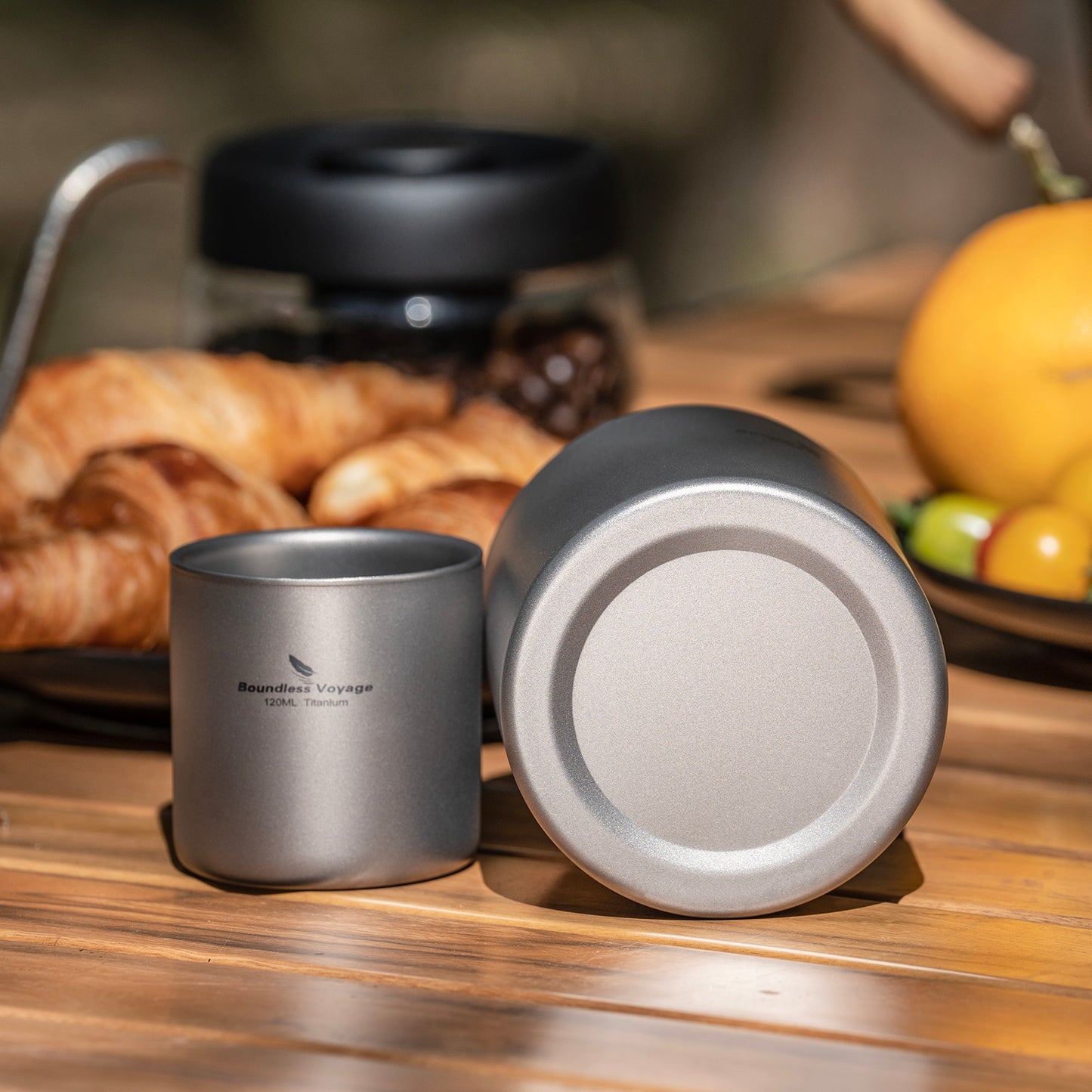 Boundless Voyage Titanium Double-Wall Cup 120ml – Ultralight Stackable Travel Mug with Lid for Camping, Hiking & Daily Use
