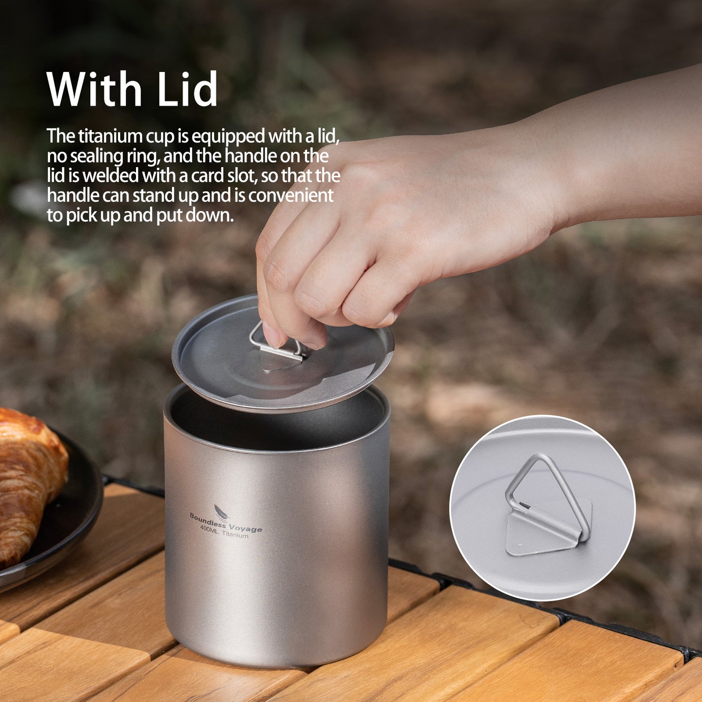 Boundless Voyage Titanium Double-wall Cup with Lid 400ml Ultralight Insulated Camping Mug