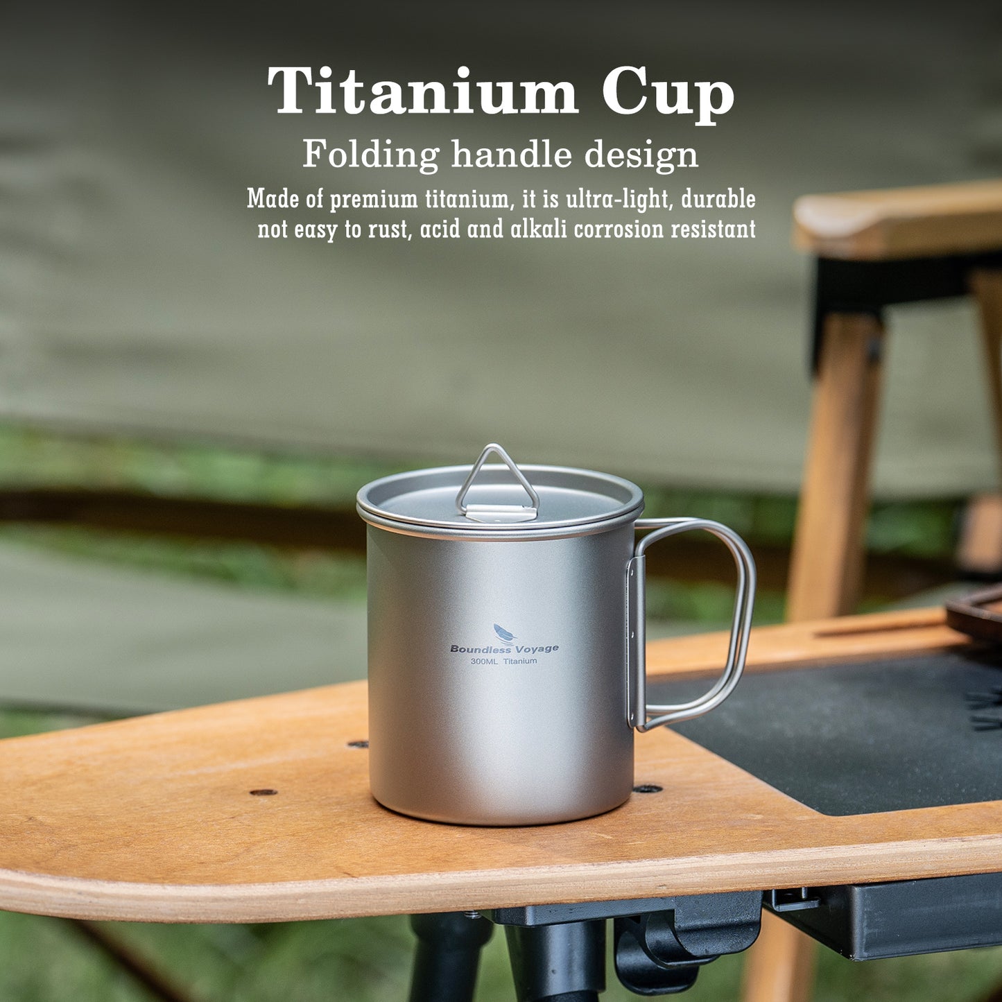 Boundless Voyage 300ml Titanium Camping Cup with Lid | Stackable Ultralight Mug Pot for Backpacking, Hiking & Travel | Durable Portable Outdoor Cookware