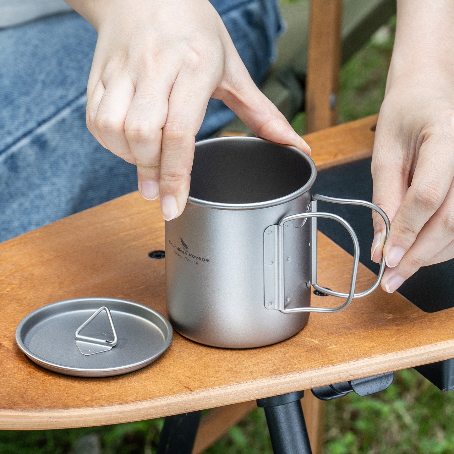 Boundless Voyage 300ml Titanium Camping Cup with Lid | Stackable Ultralight Mug Pot for Backpacking, Hiking & Travel | Durable Portable Outdoor Cookware