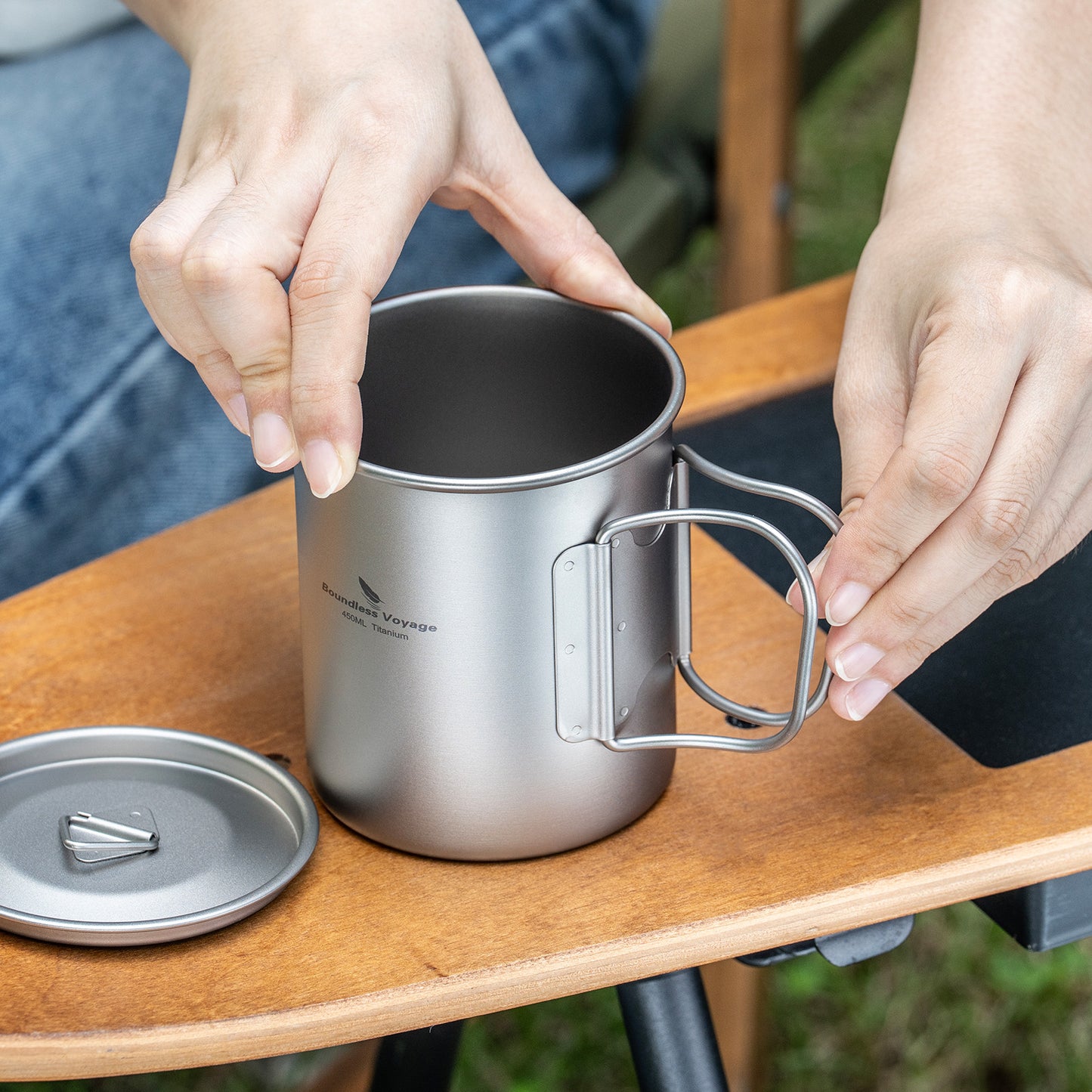 Boundless Voyage 450ml Titanium Camping Cup with Lid | Stackable Ultralight Mug Pot for Backpacking, Hiking & Travel | Durable Portable Cookware