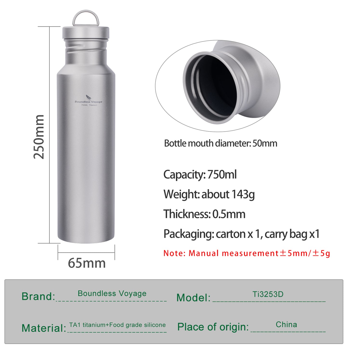 Boundless Voyage 750ml Titanium Water Bottle with Lid | Wide Mouth Leak-Proof Reusable Sport Bottle for Tea, Coffee, Camping & Hiking | Eco-Friendly Christmas & Thanksgiving Gift