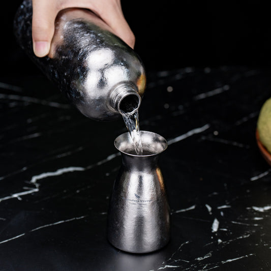 Boundless Voyage 120ml Pure Titanium Sake Carafe – Ultralight Japanese Sake Server for Whiskey, Spirits, Home Bar & Travel