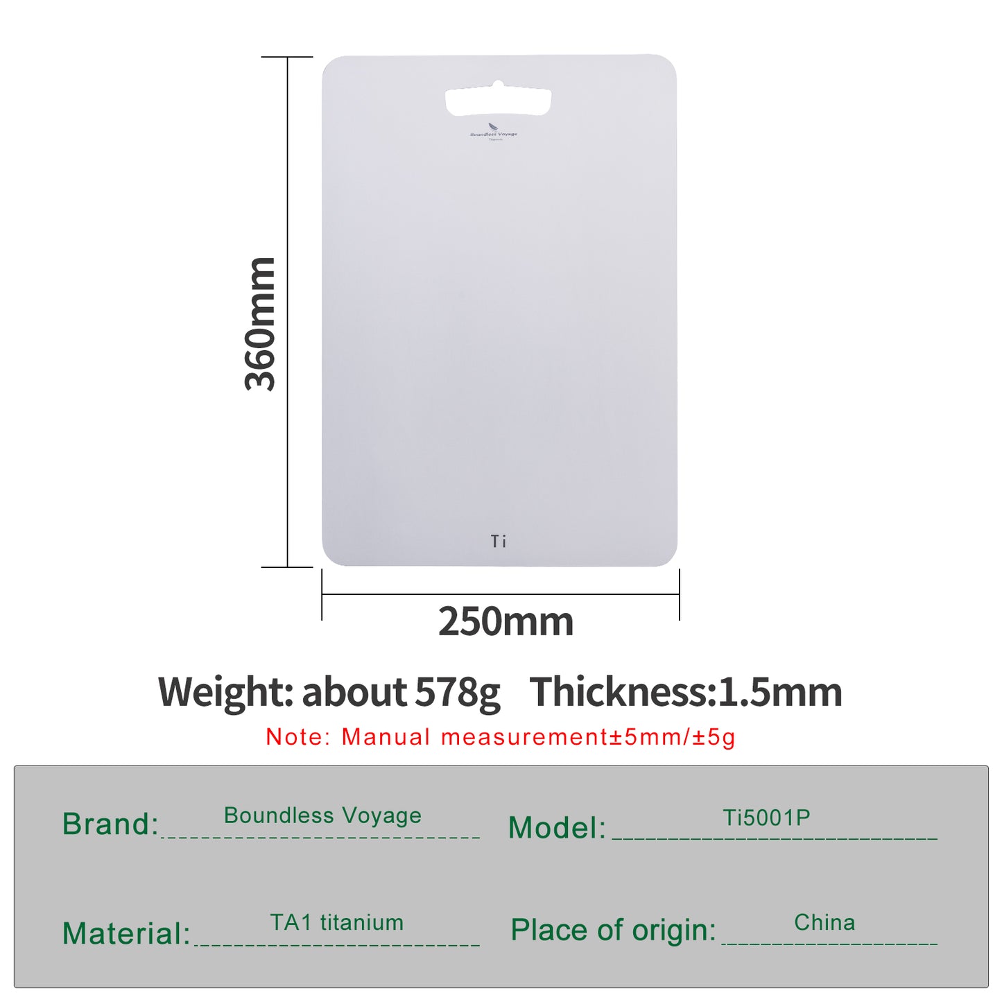 Boundless Voyage Titanium Cutting Board M Size Home Outdoor Camping Fruits Vegetable Meat Chopping Block Cutting Board