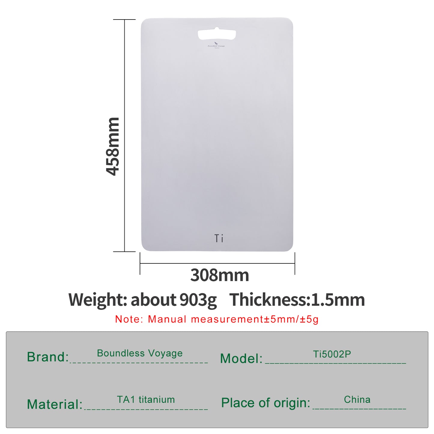 Boundless Voyage Titanium Cutting Board L Size Home Outdoor Camping Fruits Vegetable Meat Chopping Block Cutting Board