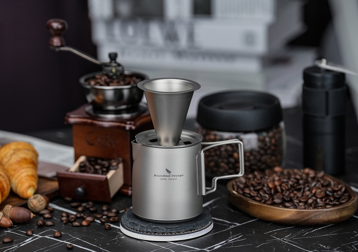 Boundless Voyage Titanium Pour Over Coffee Maker Set – 300ml Portable Camping Mug with Detachable Dripper