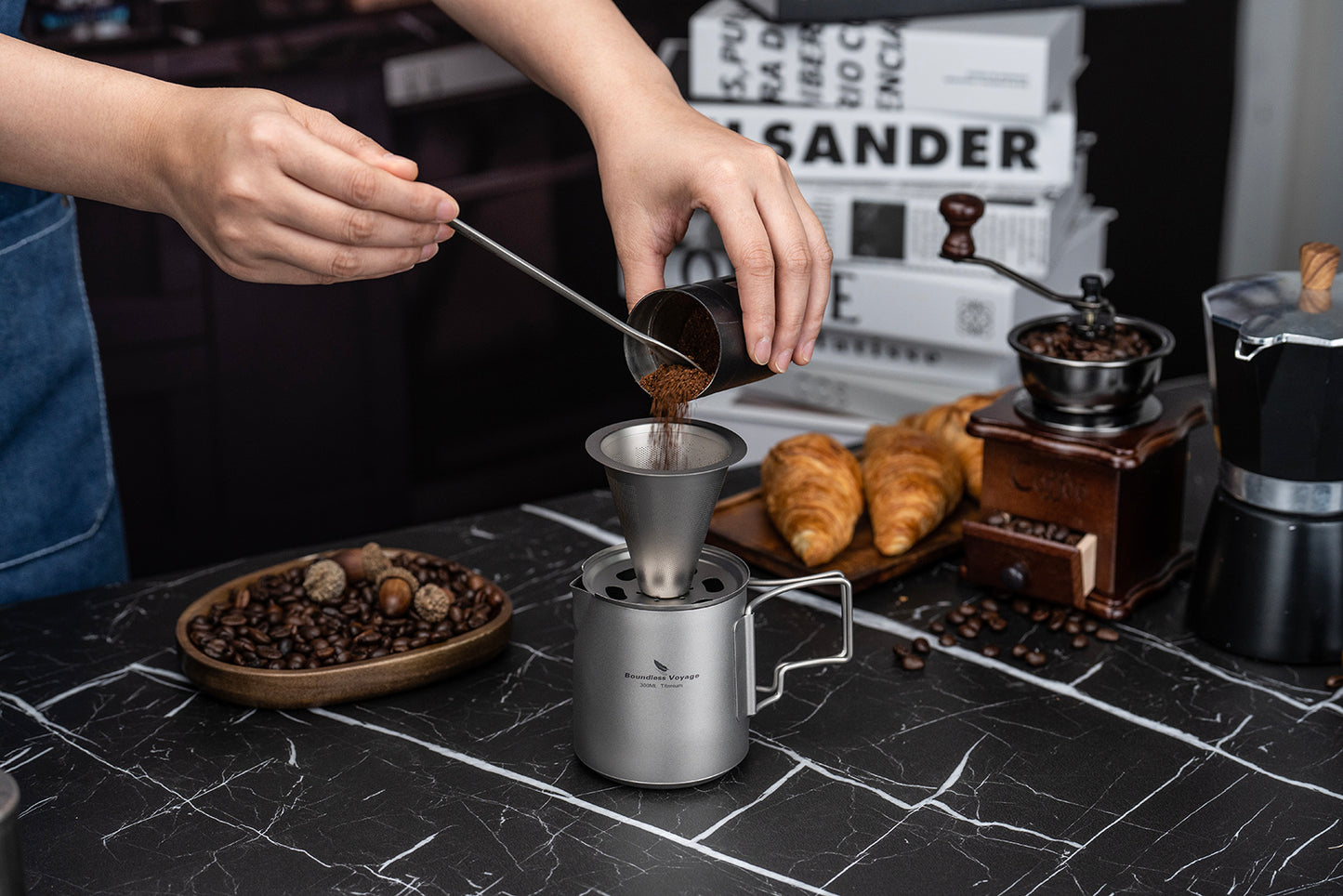 Boundless Voyage Titanium Pour Over Coffee Maker Set – 300ml Portable Camping Mug with Detachable Dripper
