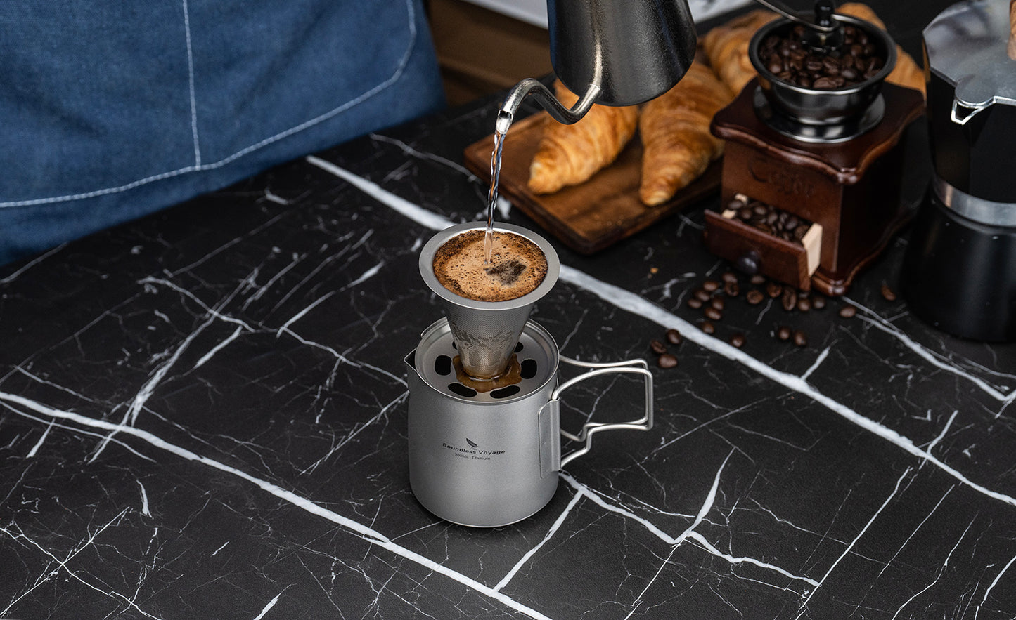 Boundless Voyage Titanium Pour Over Coffee Maker Set – 300ml Portable Camping Mug with Detachable Dripper
