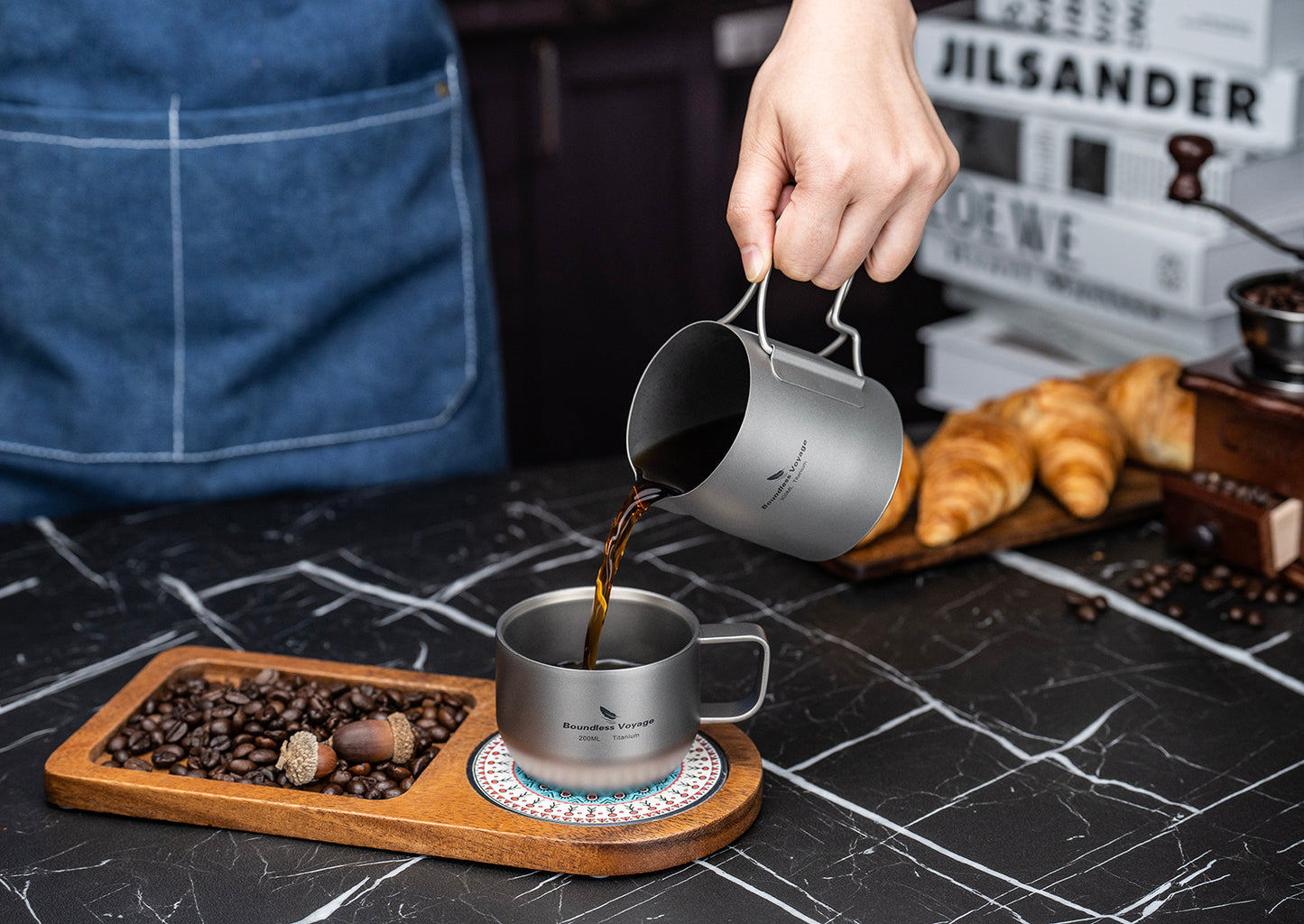 Boundless Voyage Titanium Pour Over Coffee Maker Set – 300ml Portable Camping Mug with Detachable Dripper