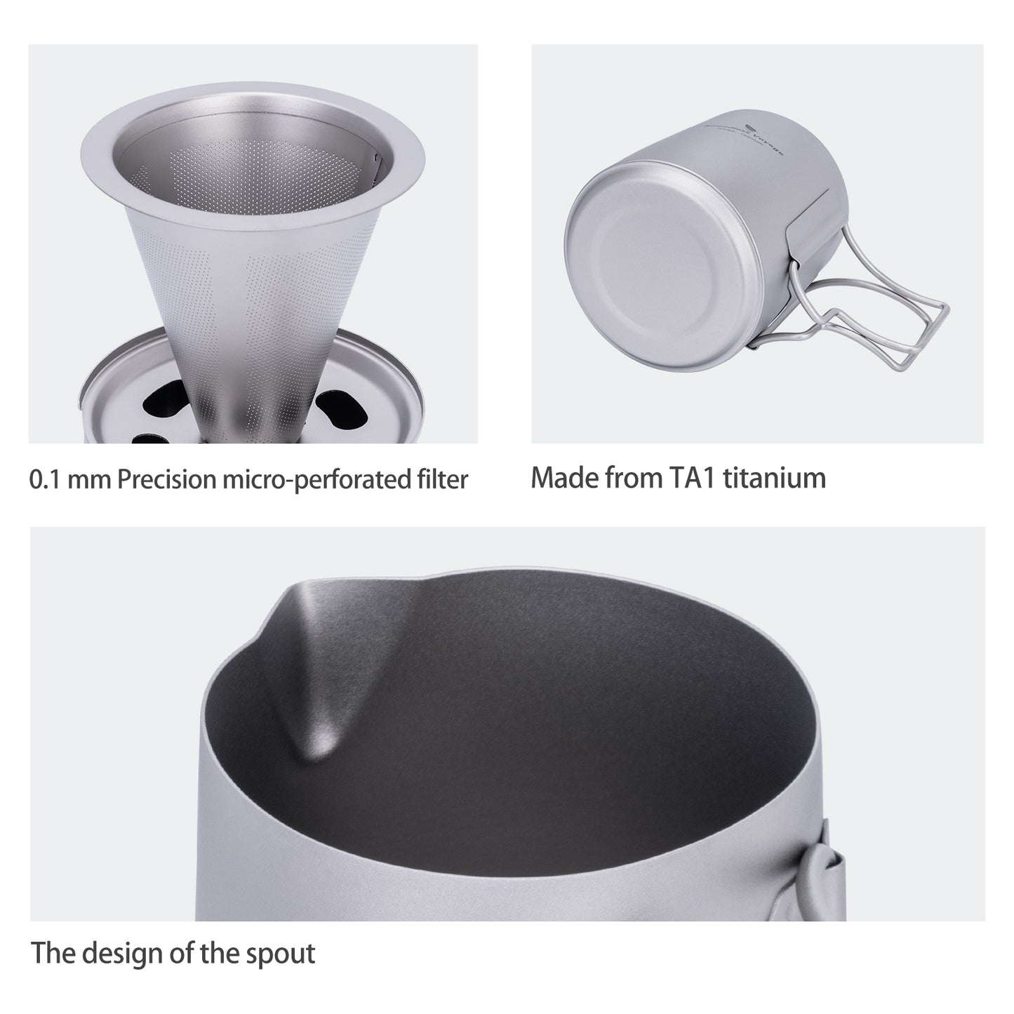 Boundless Voyage Titanium Pour Over Coffee Maker Set – 300ml Portable Camping Mug with Detachable Dripper