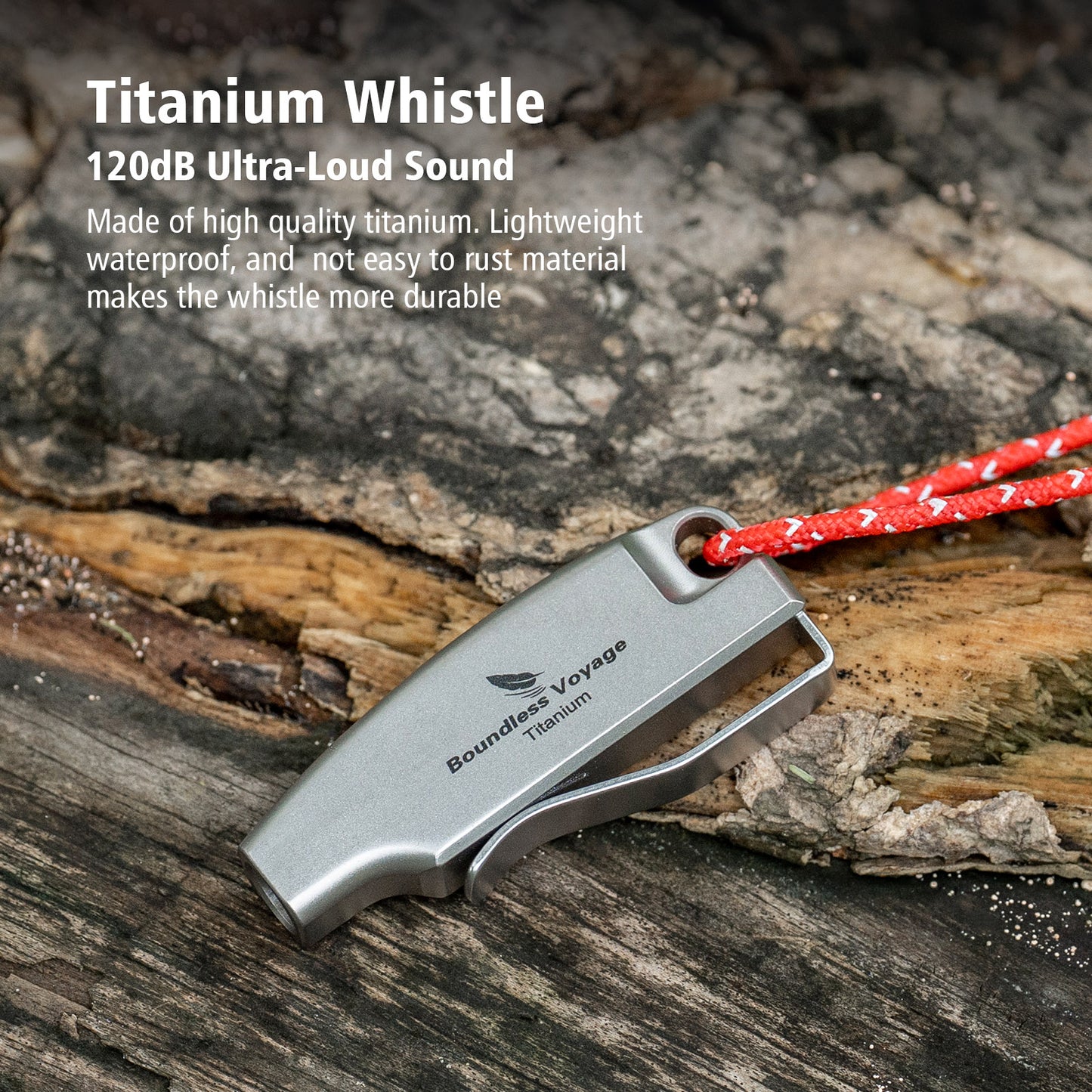 Boundless Voyage 120dB Titanium Survival Whistle – Ultralight, Rust-Proof Emergency Whistle for Hiking, Camping & Outdoor Rescue