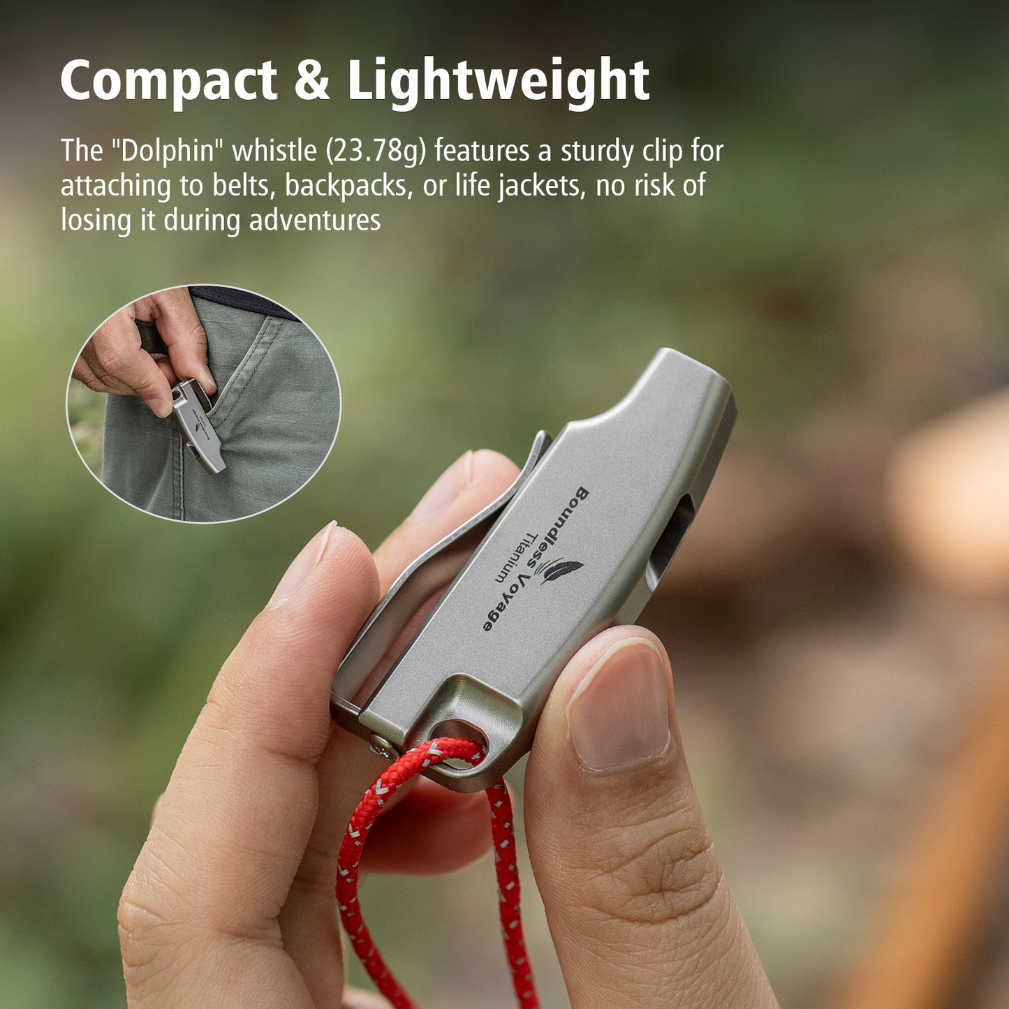 Boundless Voyage 120dB Titanium Survival Whistle – Ultralight, Rust-Proof Emergency Whistle for Hiking, Camping & Outdoor Rescue