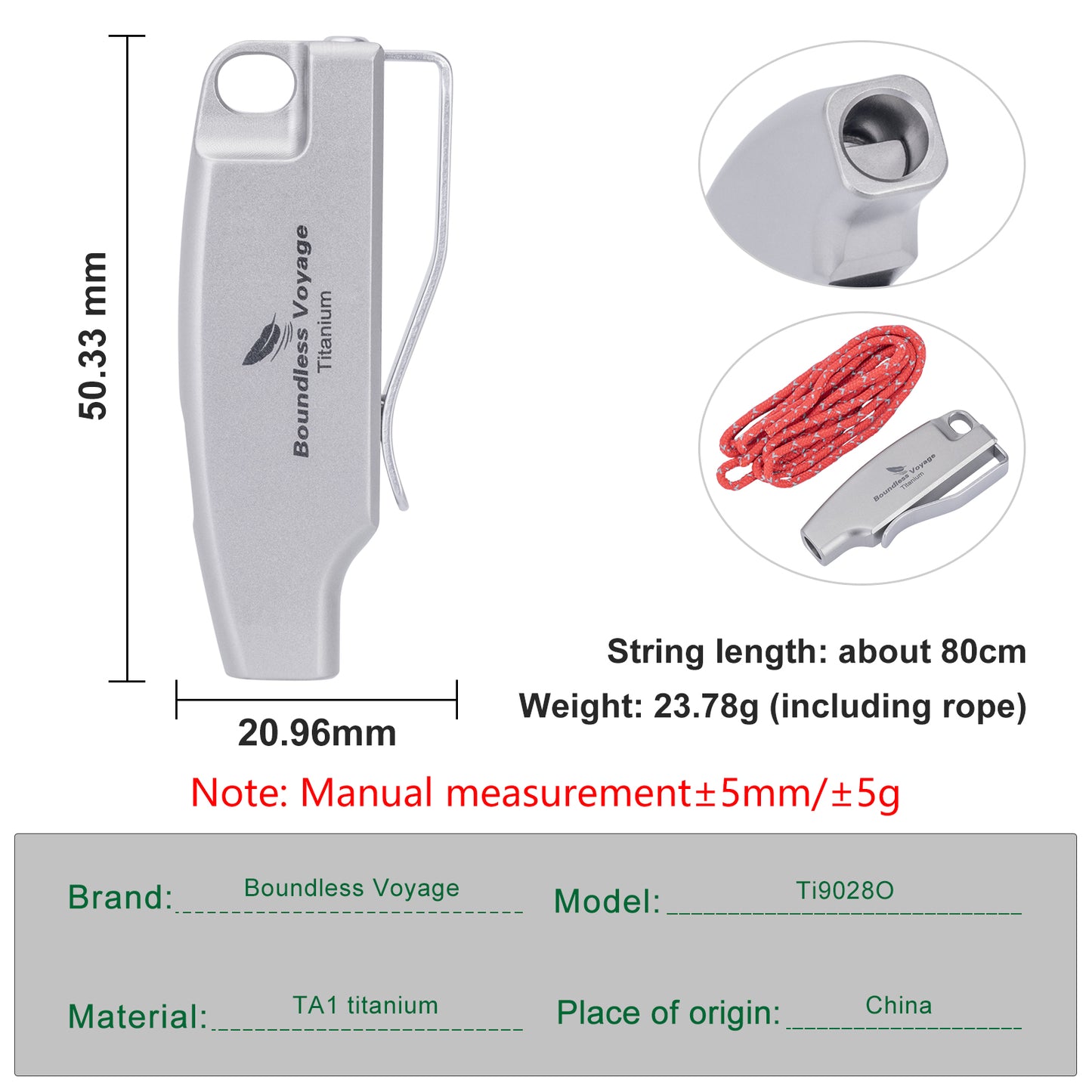 Boundless Voyage 120dB Titanium Survival Whistle – Ultralight, Rust-Proof Emergency Whistle for Hiking, Camping & Outdoor Rescue
