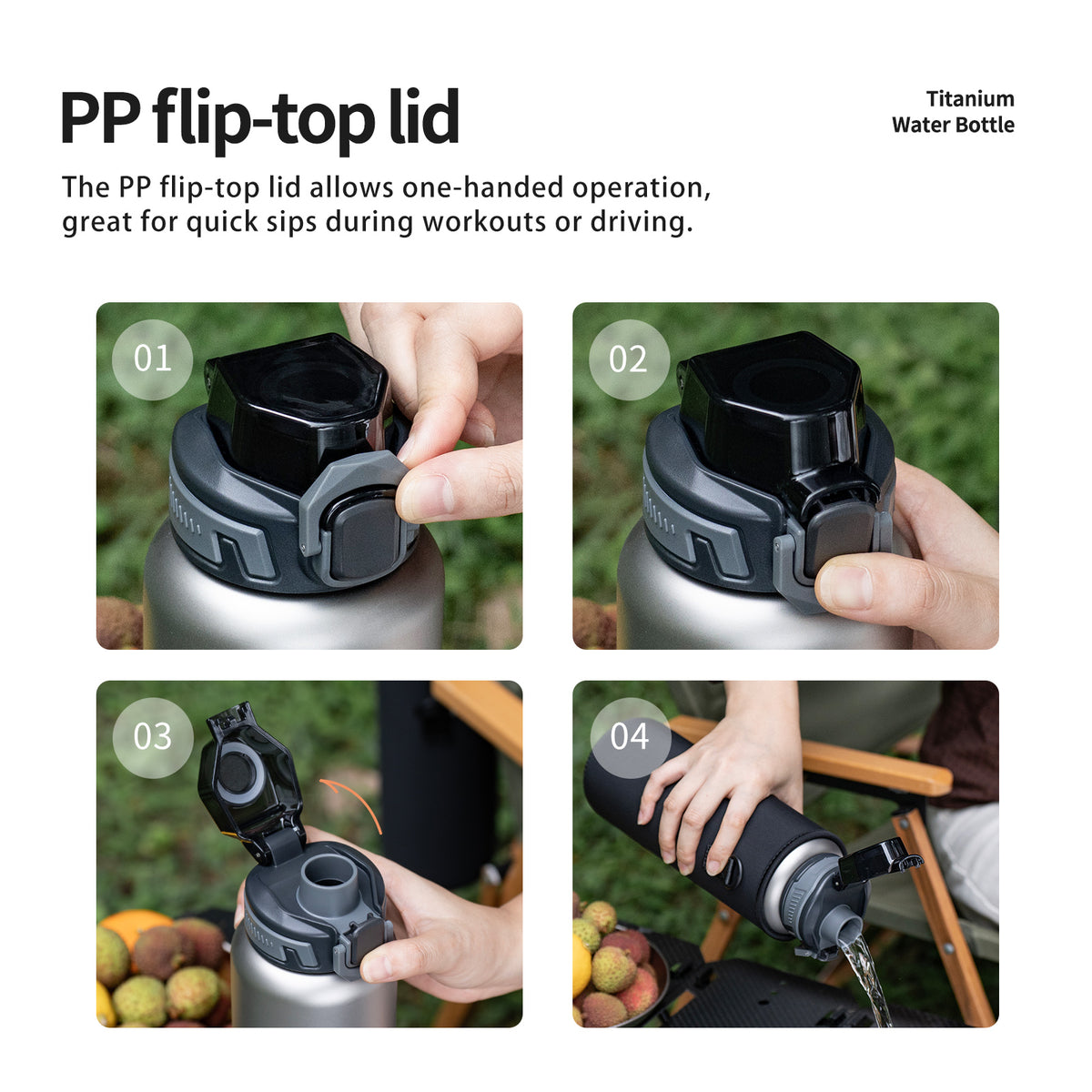 Boundless Voyage Replacement Bottle Lid, Titanium Twist Lid & PP Lockable Flip Cap, Compatible with Ti3001D Ti3002D Ti3004D Ti3013D Ti3015D Ti3018D Ti3019D Ti3020D