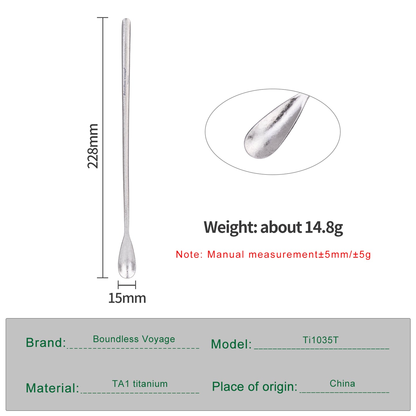 Boundless Voyage Titanium Long Handle Coffee Spoon 228mm – Ultralight Camping Spoon for Deep Mug, Bottle & Outdoor Cooking