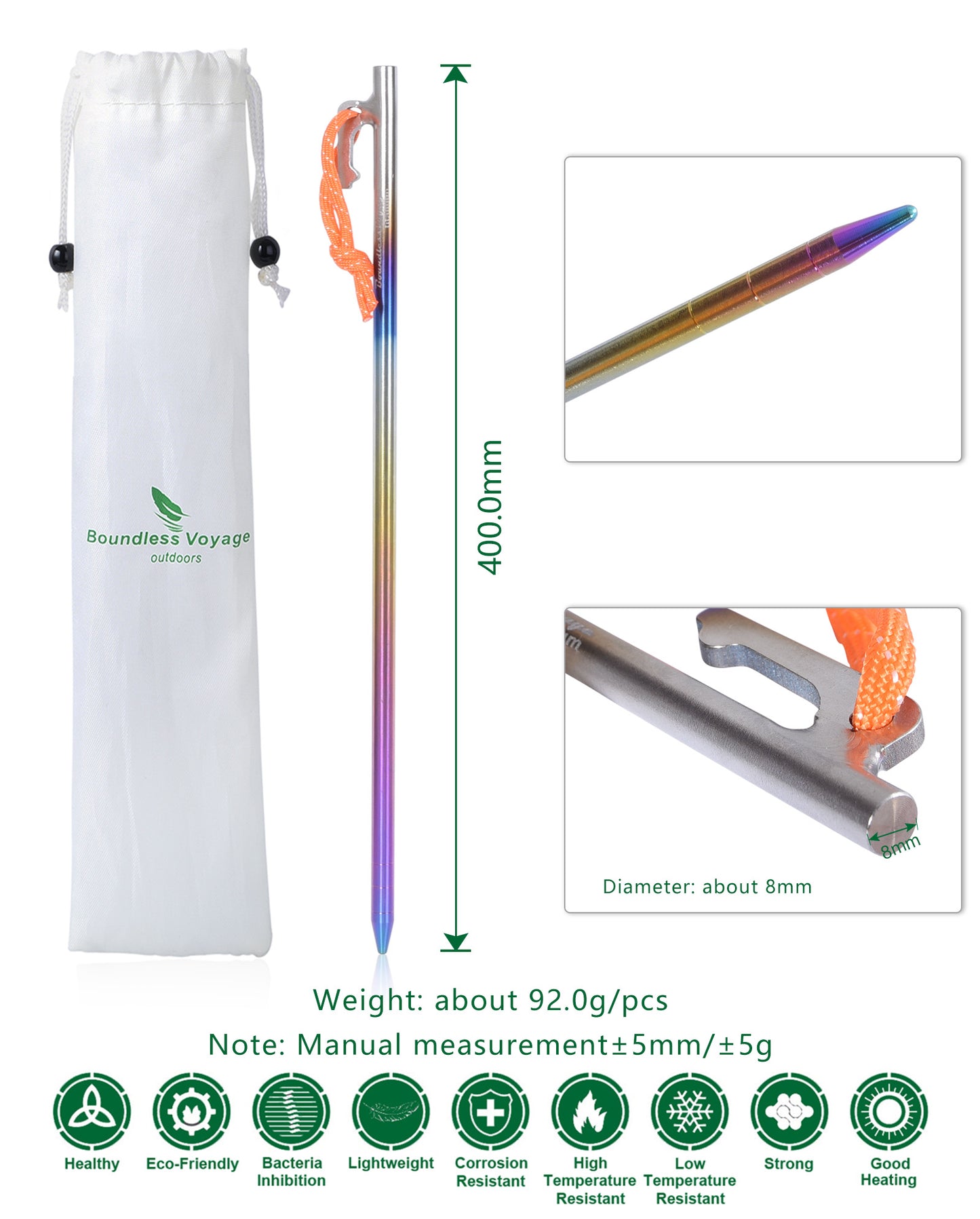 Boundless Voyage Titanium alloy Colorful Tent Stake for Outdoor Camping Strong Tent Pegs Lightweight 40CM