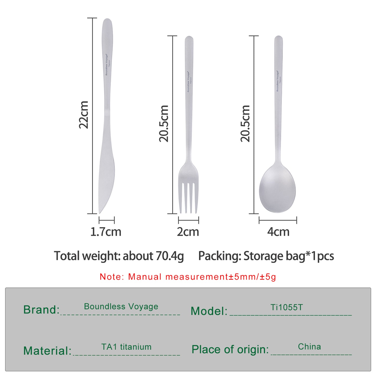 Boundless Voyage Titanium Camping Cutlery Set – Eco-Friendly Knife, Fork & Spoon | Durable Tableware for Home, Travel & Outdoor Use