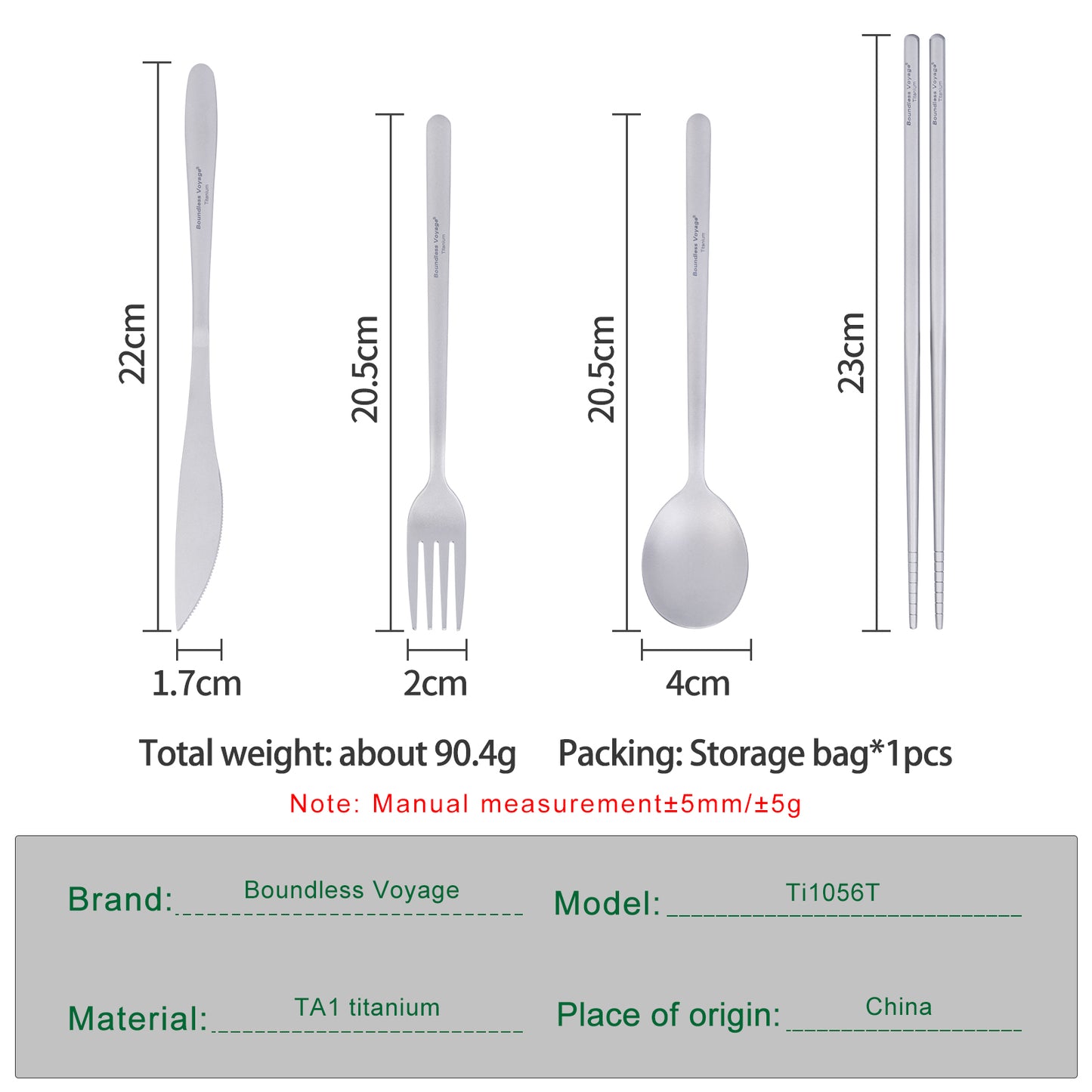 Boundless Voyage Titanium Camping Tableware Set – Eco-Friendly Cutlery & Chopsticks | Knife, Fork, Spoon for Home, Travel & Outdoor Adventures