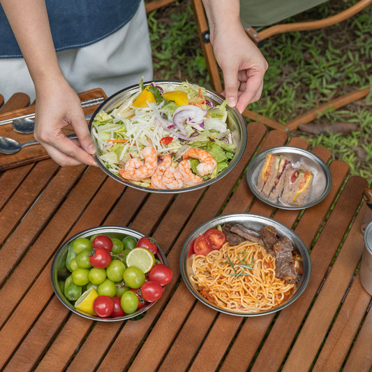 Boundless Voyage 4-Piece Titanium Plate Set – 14/18/20/22cm Ultralight Crystalline TA1 Dinner Plates for Camping, Picnic & Home