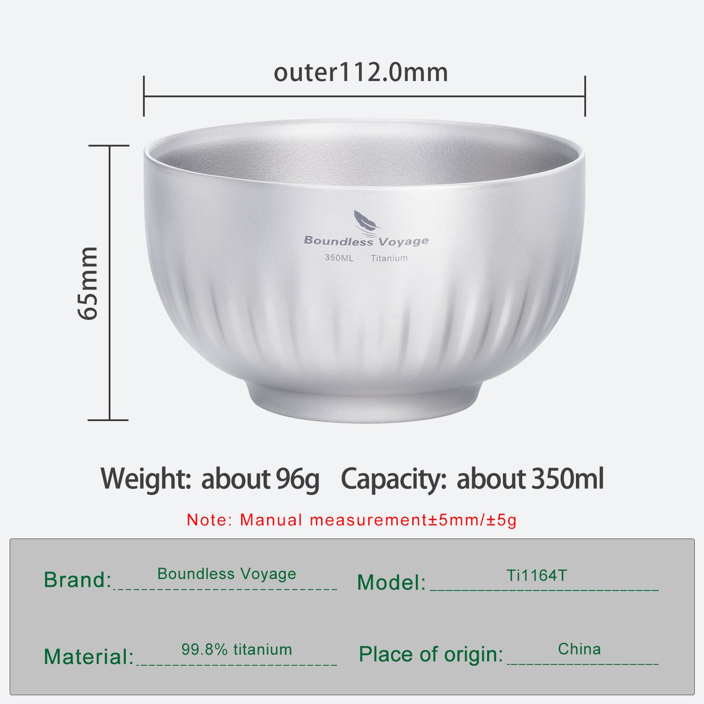 Boundless Voyage 350ml Titanium Double-Walled Bowl – Ultralight Insulated Camping Tableware for Rice, Soup & Oatmeal