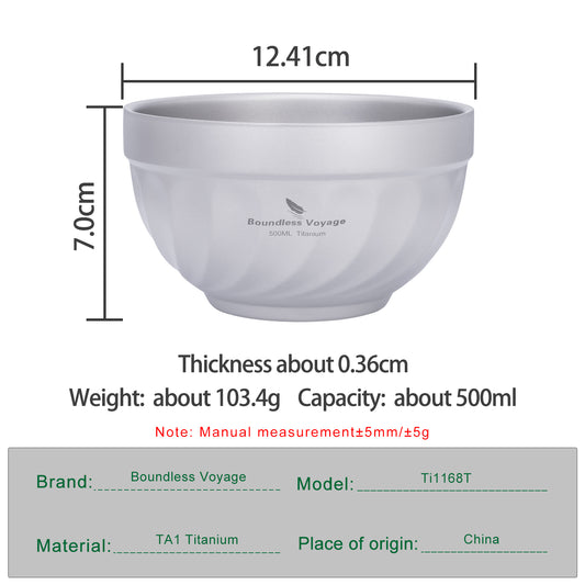 Boundless Voyage 500ml Titanium Double-Wall Bowl | Ultralight Camping & Travel Tableware | Durable Bowl for Rice, Soup, Oatmeal & Yogurt