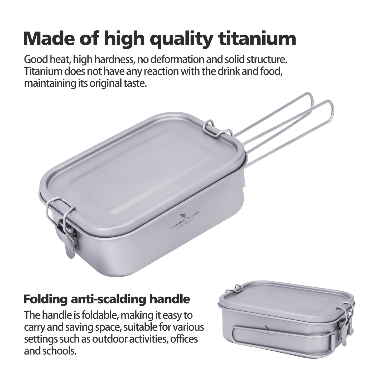 Boundless Voyage Titanium Mess Tin with Lid – Anti-Scalding Handle Outdoor Camping Tableware | Ultralight Cookware, Lunch Box, Bowl & Pan for Hiking & Travel