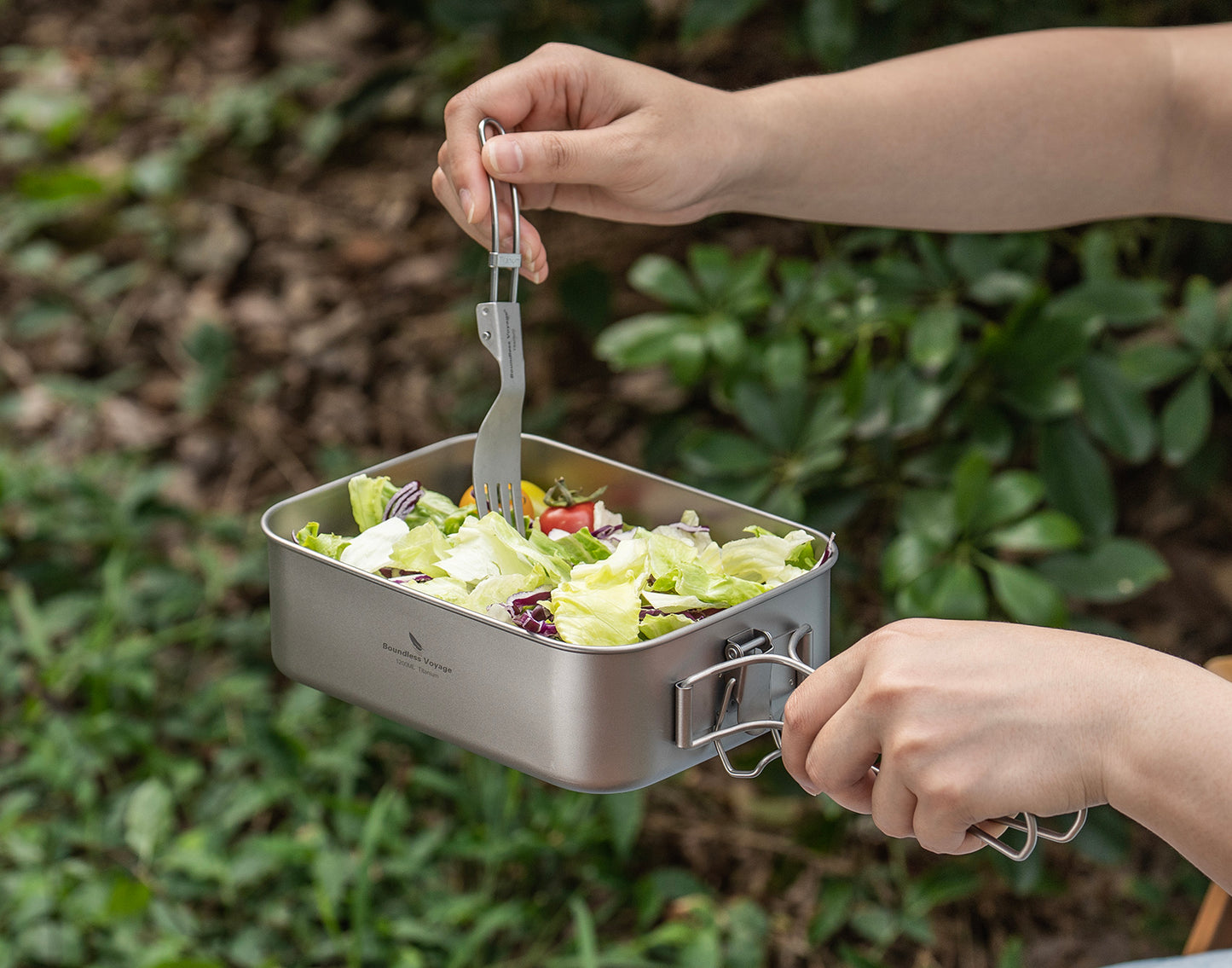 Boundless Voyage Titanium Mess Tin 1200ml with Lid & Folding Handle – Lightweight Leak-Proof Camping Lunch Box & Cookware for Outdoor Hiking & Backpacking