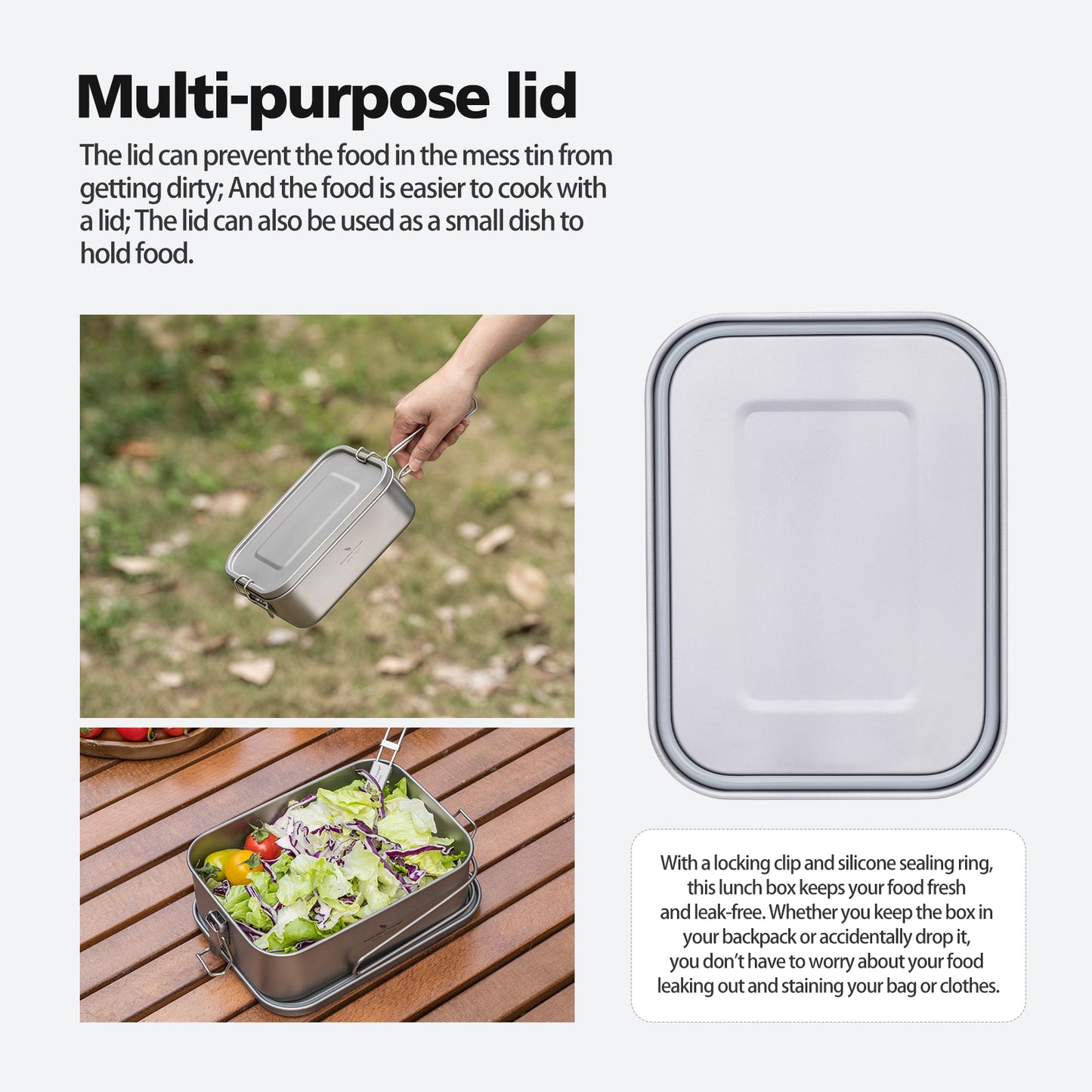 Boundless Voyage Titanium Mess Tin 1200ml with Lid & Folding Handle – Lightweight Leak-Proof Camping Lunch Box & Cookware for Outdoor Hiking & Backpacking