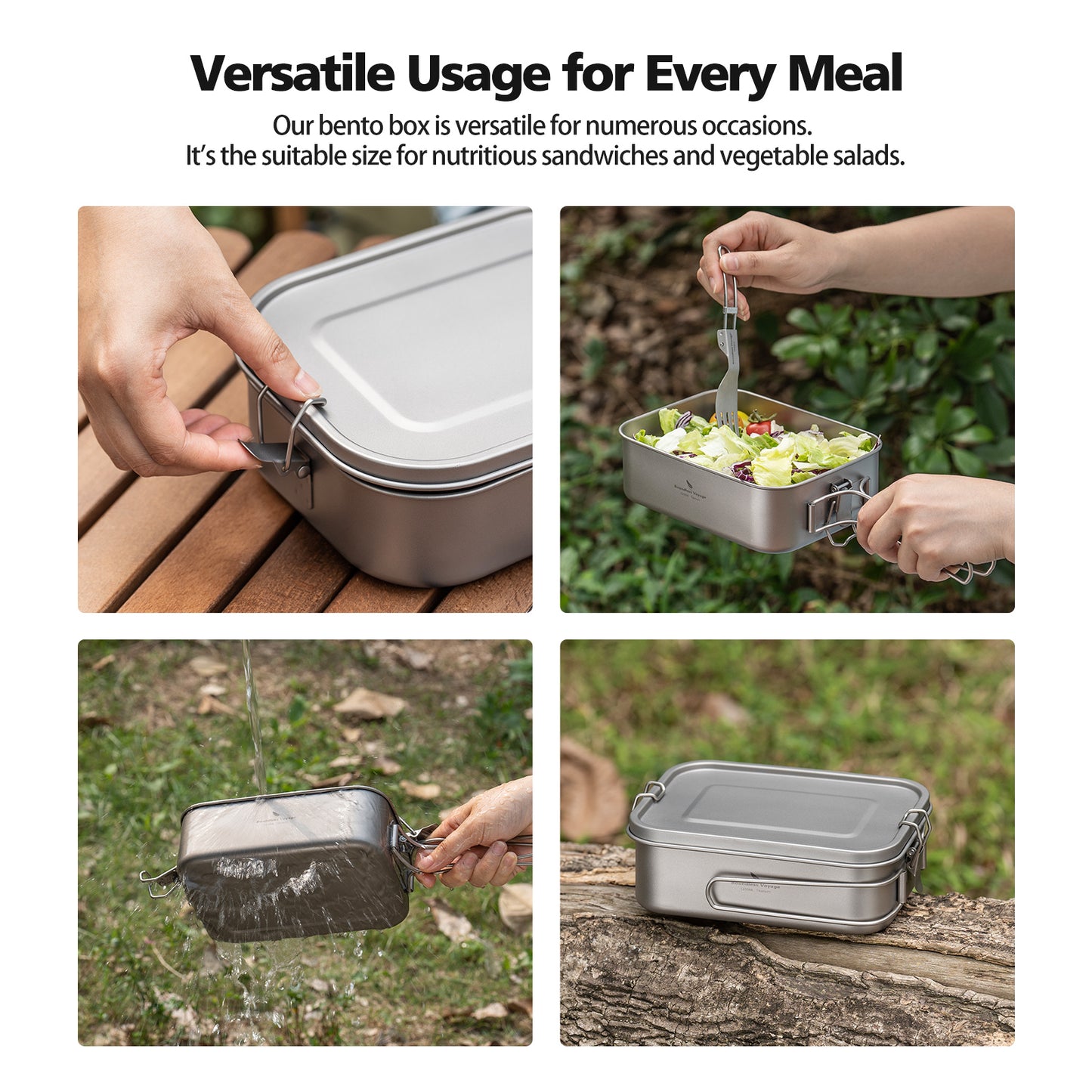 Boundless Voyage Titanium Mess Tin 1200ml with Lid & Folding Handle – Lightweight Leak-Proof Camping Lunch Box & Cookware for Outdoor Hiking & Backpacking