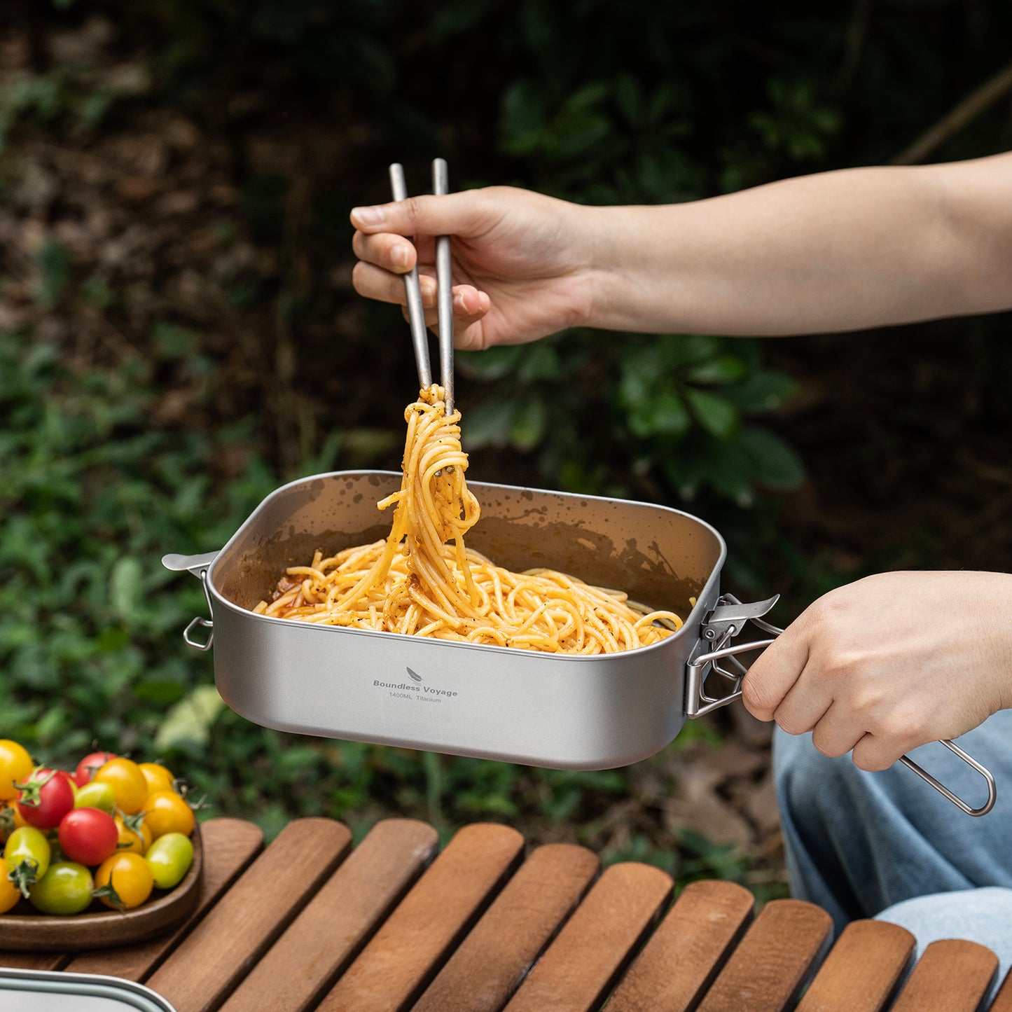 Boundless Voyage Titanium Mess Tin with Lid – Anti-Scalding Handle Outdoor Camping Tableware | Ultralight Cookware, Lunch Box, Bowl & Pan for Hiking & Travel