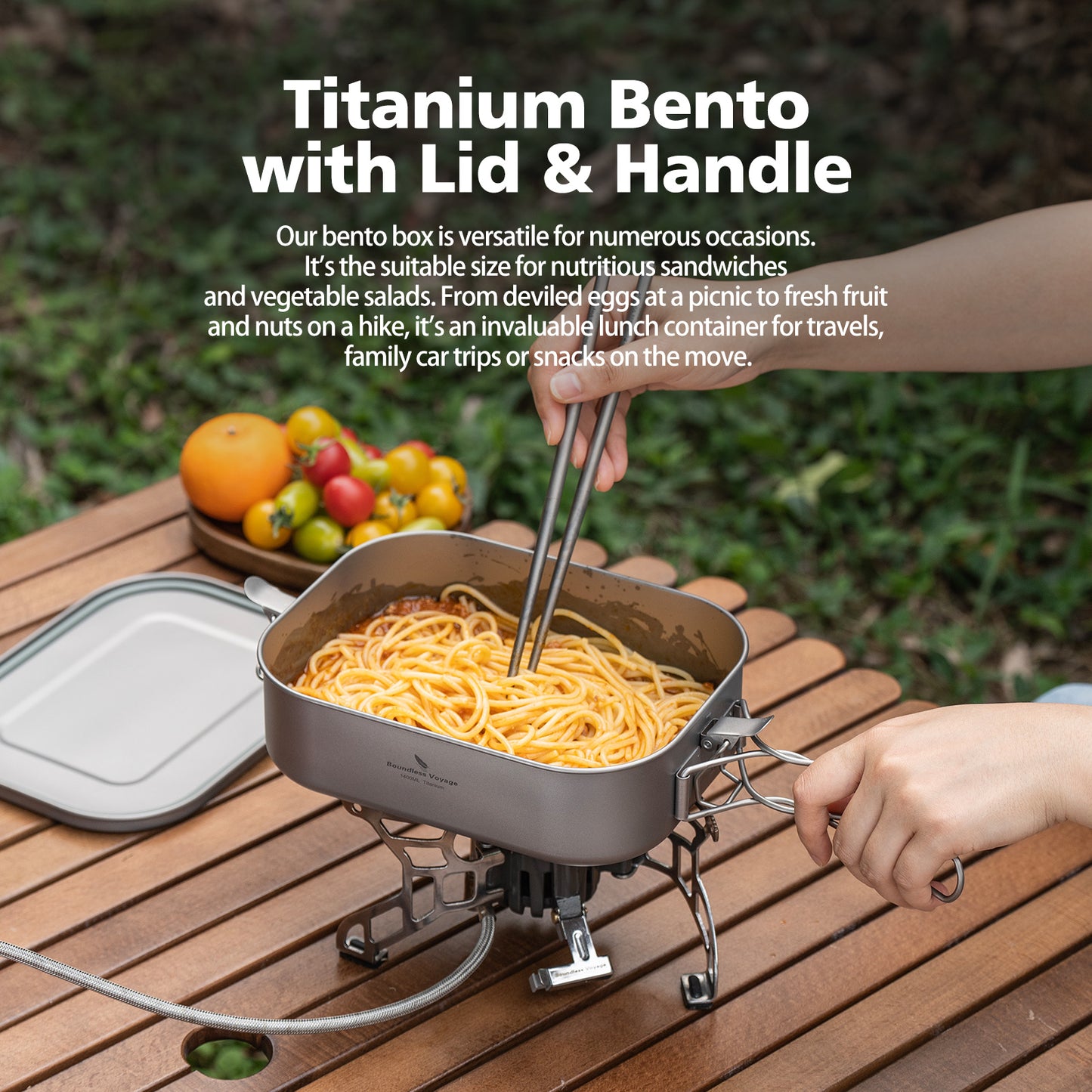 Boundless Voyage Titanium Bento with Lid & Handle Outdoor Camping Tableware Cookware Leak Proof Lunch Box Container