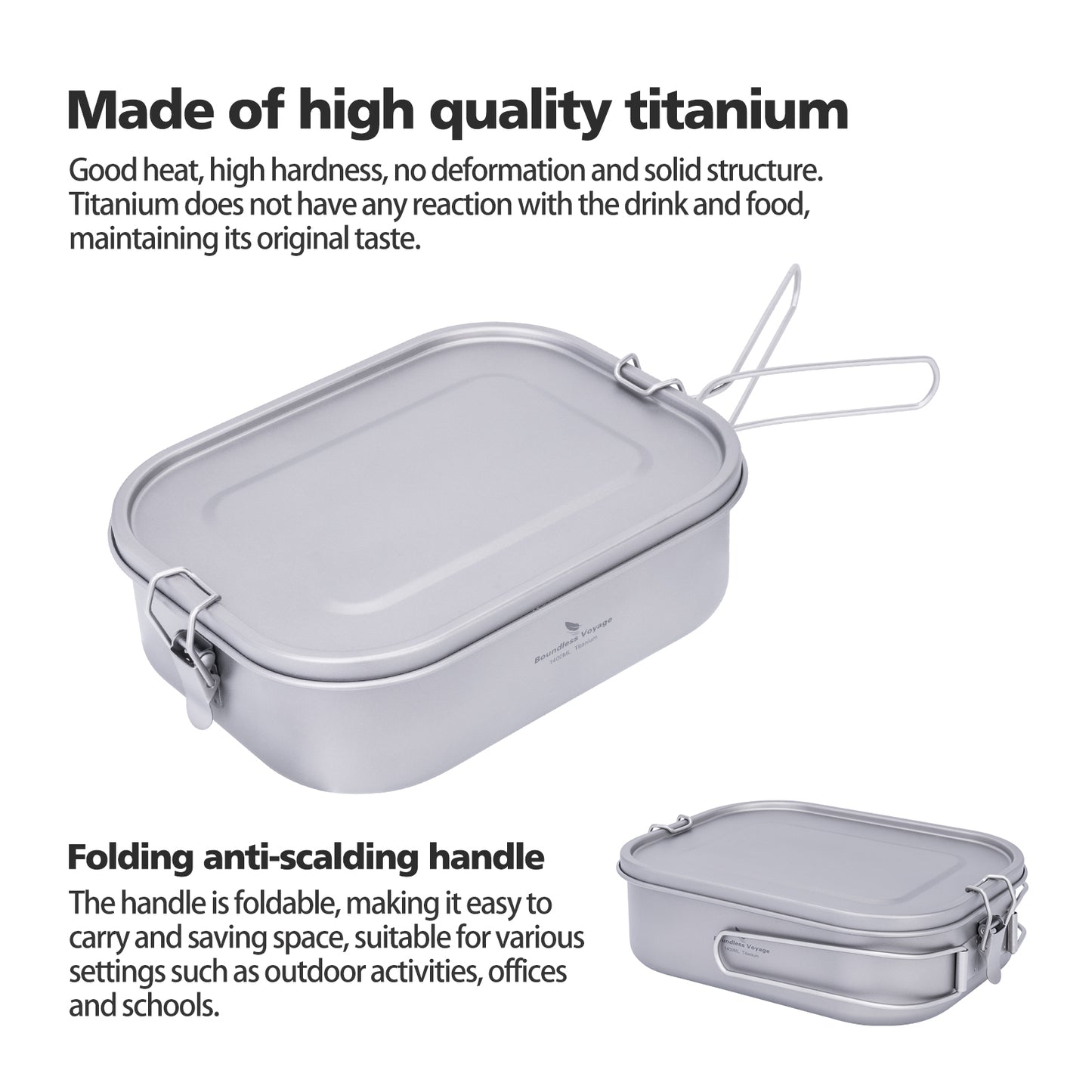 Boundless Voyage Titanium Mess Tin with Lid – Anti-Scalding Handle Outdoor Camping Tableware | Ultralight Cookware, Lunch Box, Bowl & Pan for Hiking & Travel