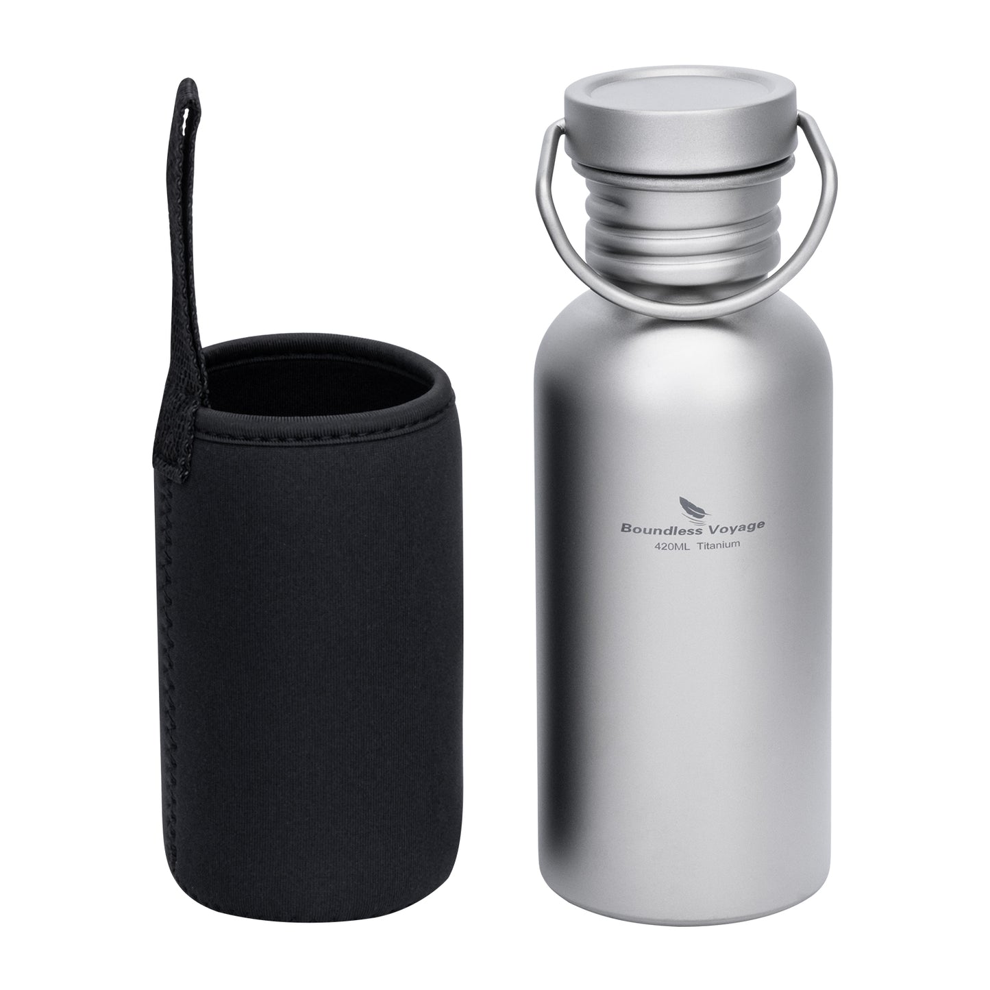 Boundless Voyage 420ml Titanium Water Bottle with Lid – Wide Mouth, Leak-Proof & Reusable Bottle for Camping, Hiking, and Everyday Use