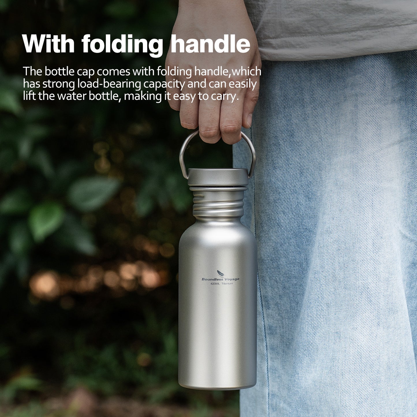 Boundless Voyage 420ml Titanium Water Bottle with Lid – Wide Mouth, Leak-Proof & Reusable Bottle for Camping, Hiking, and Everyday Use