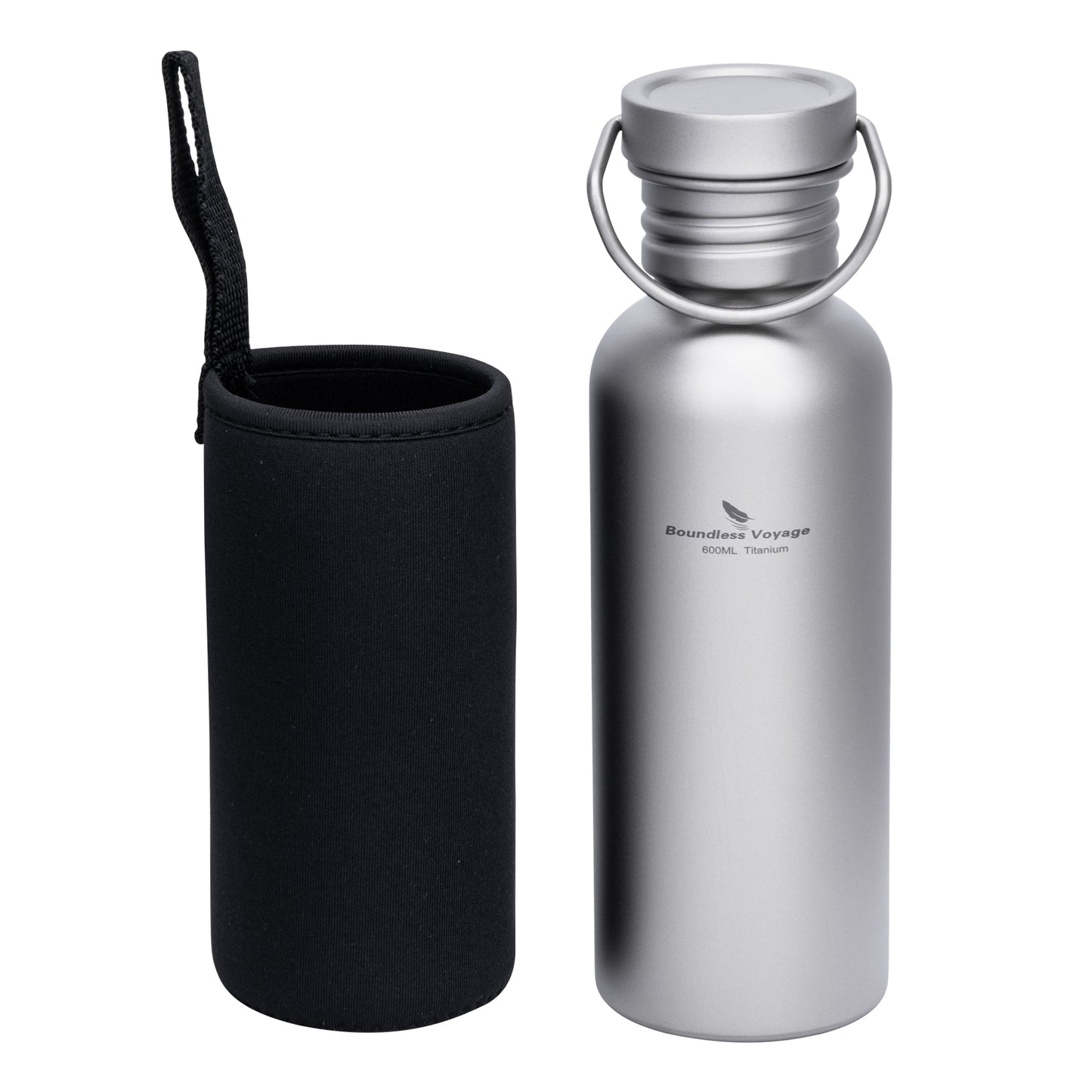 Boundless Voyage 600ml Titanium Water Bottle with Lid – Eco-Friendly, Leak-Proof & Reusable | Wide Mouth for Camping, Hiking & Daily Use