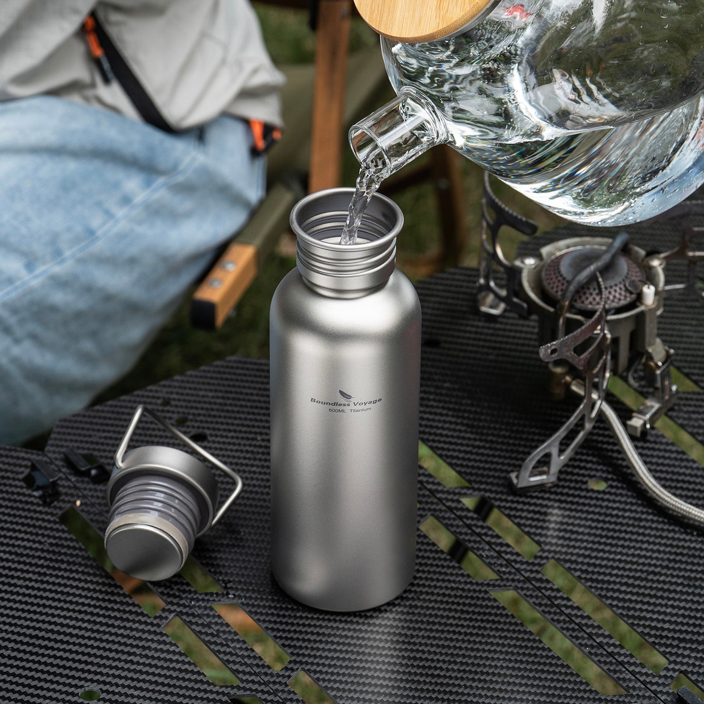 Boundless Voyage 600ml Titanium Water Bottle with Lid – Eco-Friendly, Leak-Proof & Reusable | Wide Mouth for Camping, Hiking & Daily Use